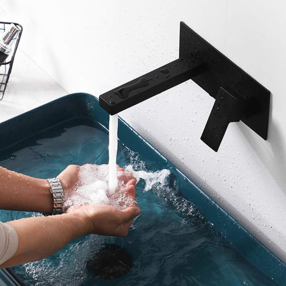 Rubinetto Muro Bagno Lavabo Miscelatore Cascata, Nero