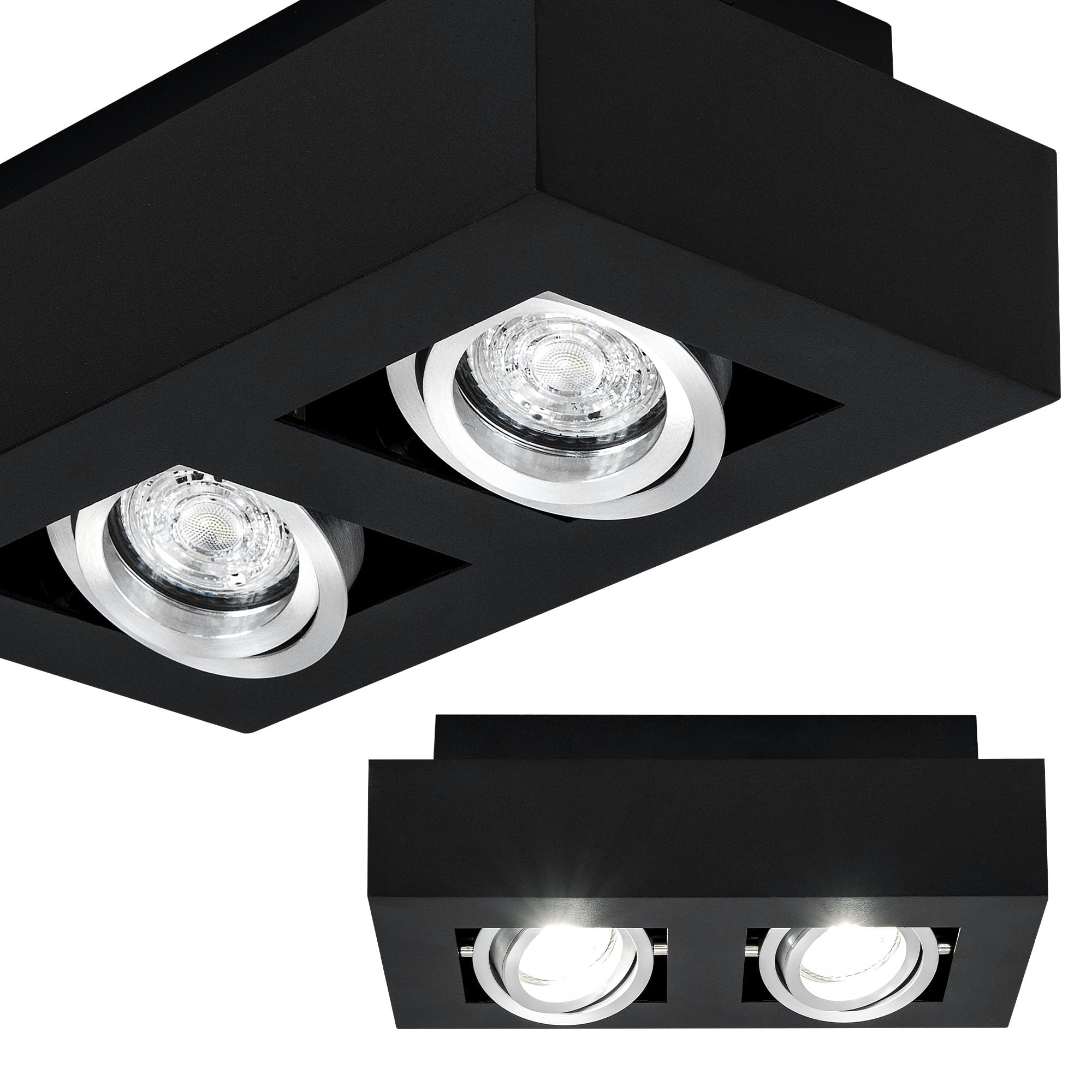 Edo Faretti da Soffitto GU10 OSMIN RIM 2 Luci Nero/Argento