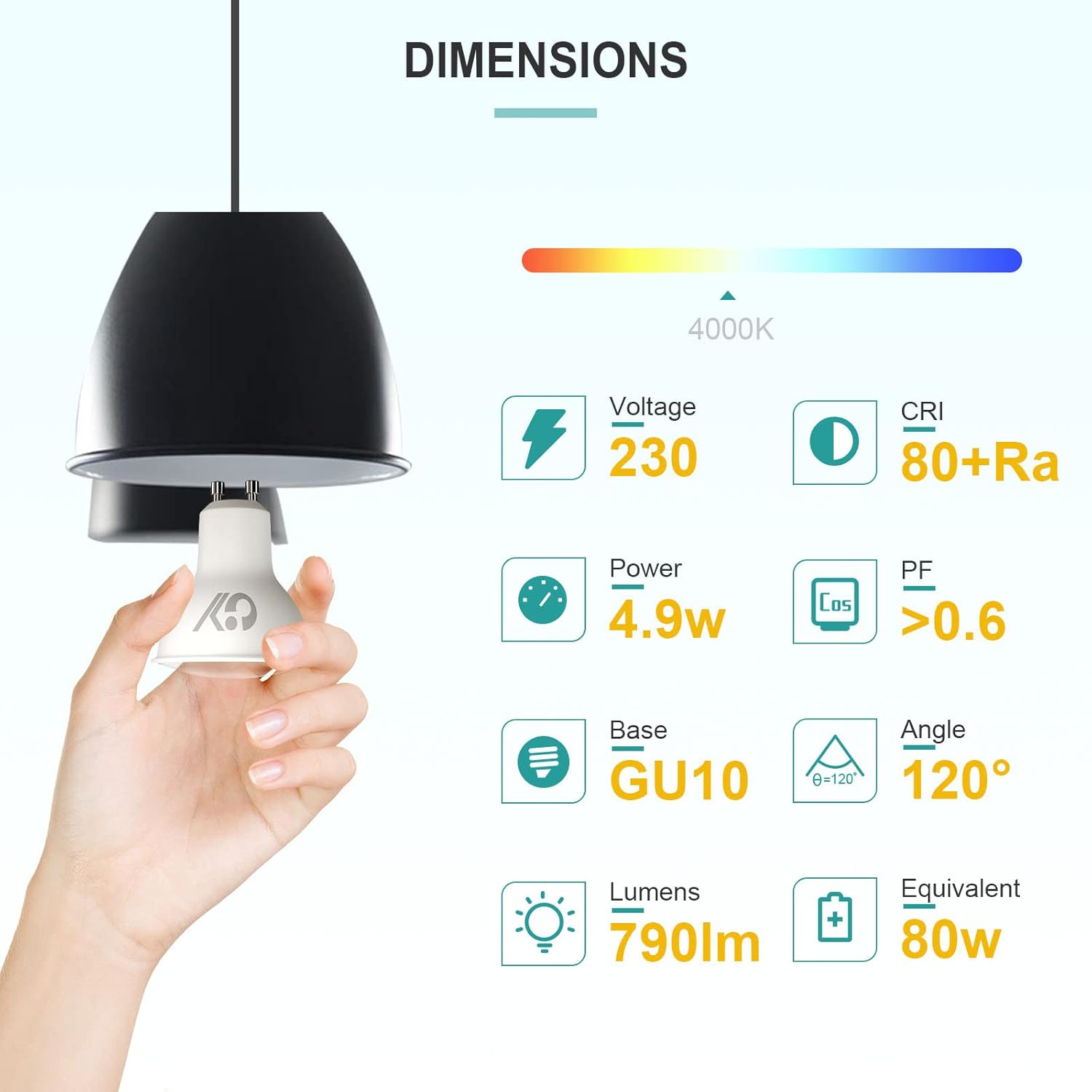 Gy Lampadine GU10 LED 4.9W, Bianco Neutro - immagine 2