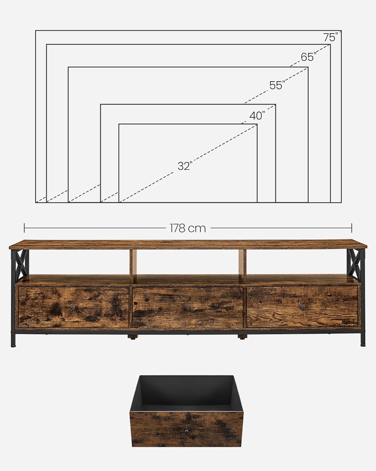 Vasagle Mobile TV 178cm, Marrone Vintage e Nero - immagine 3