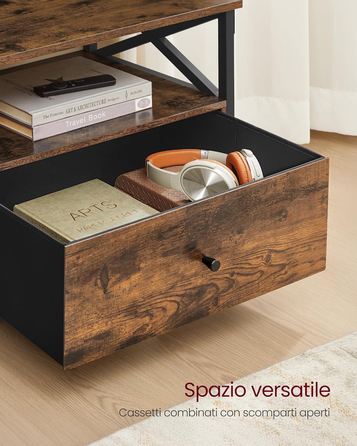 Vasagle Mobile TV 178cm, Marrone Vintage e Nero - immagine 4