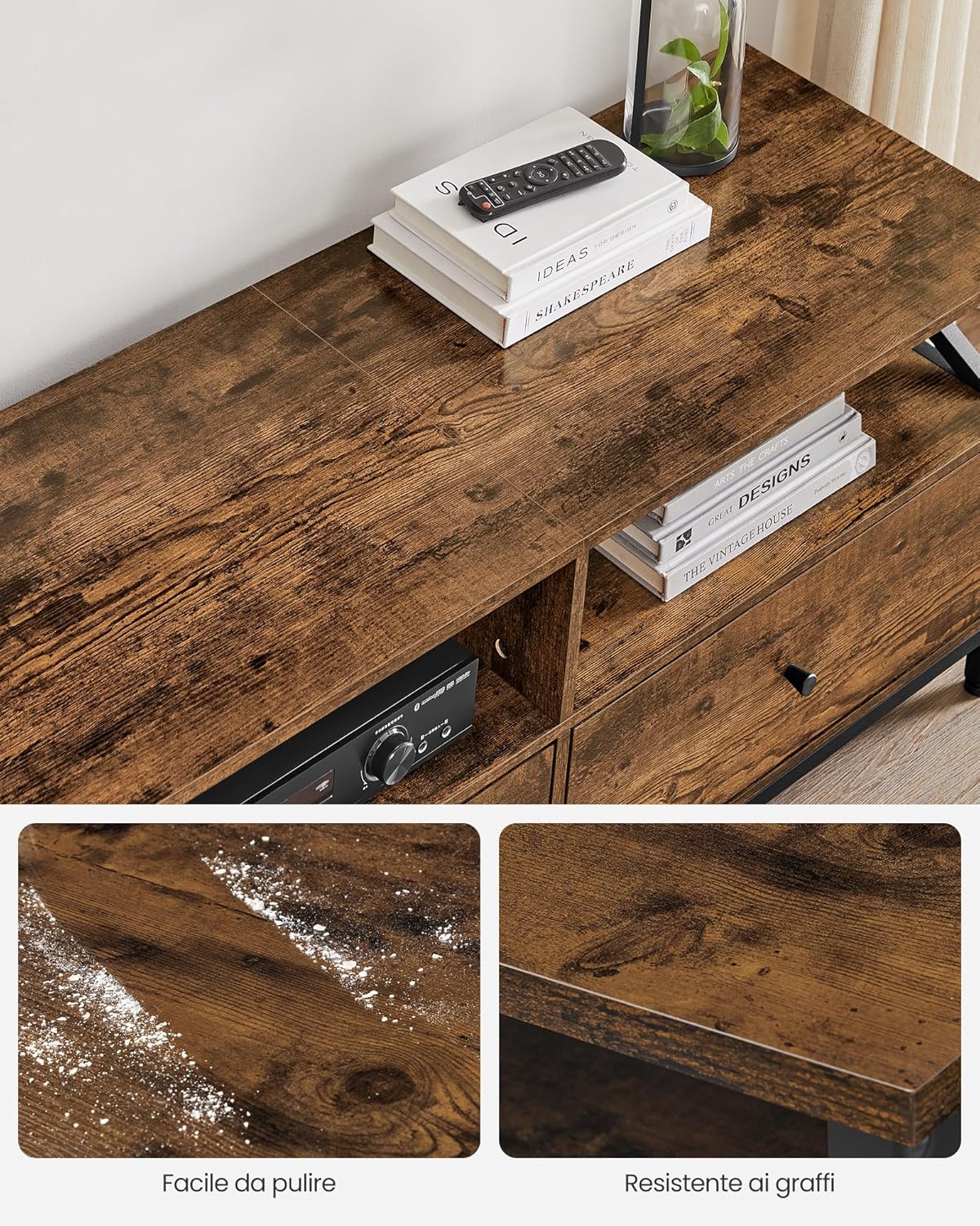 Vasagle Mobile TV 178cm, Marrone Vintage e Nero - immagine 5