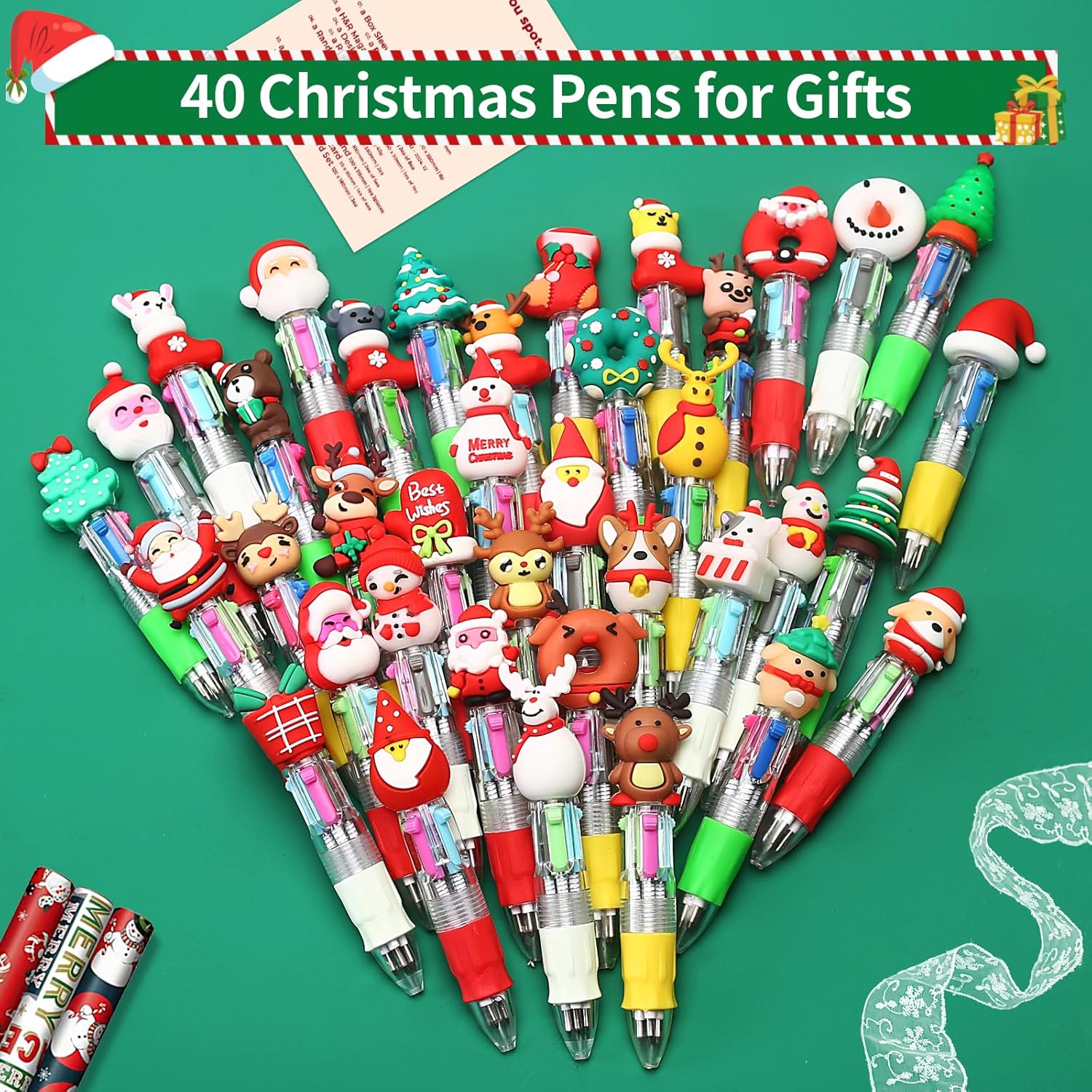 40 Pezzi Penne Multicolore Bambini Natalizi - immagine 4