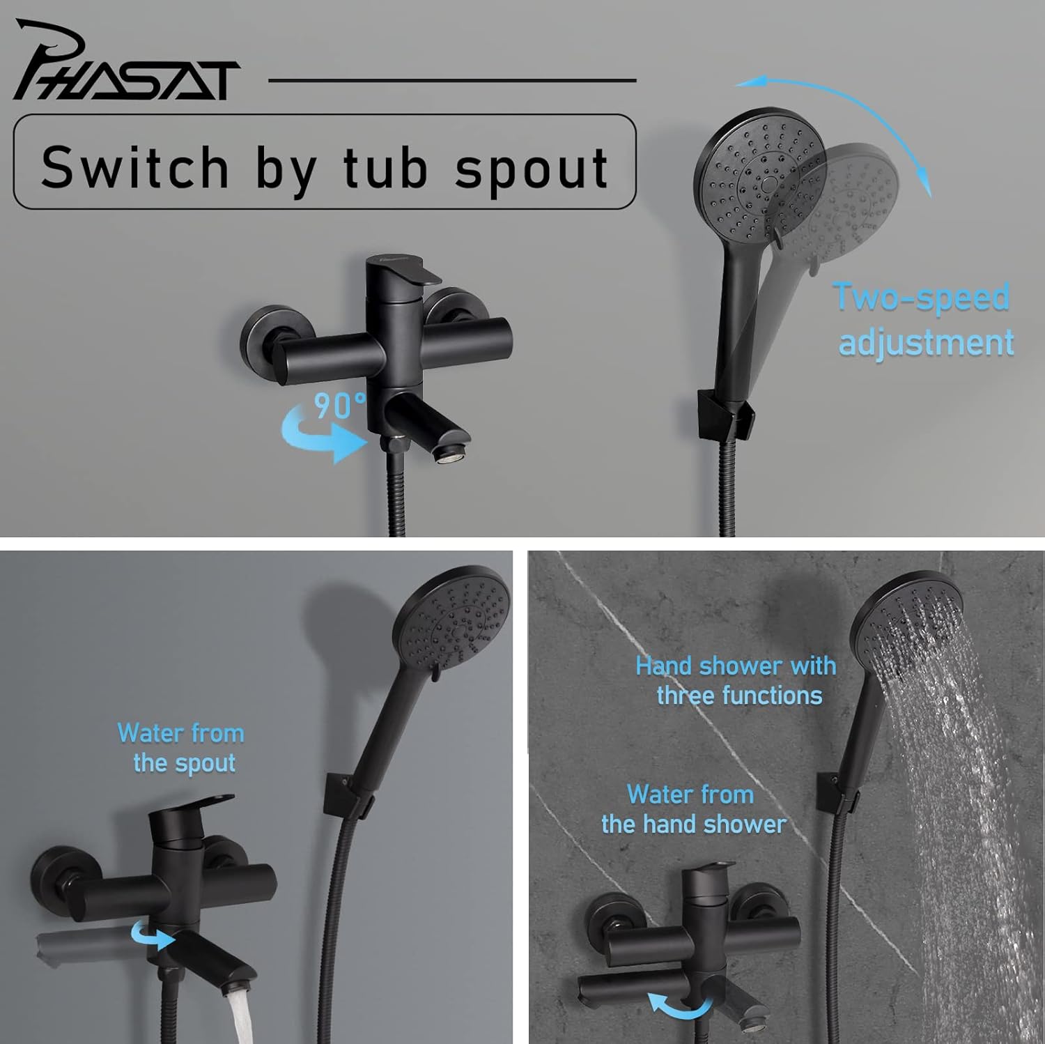 Phasat Rubinetti per Vasca con Doccetta, Nero - immagine 2