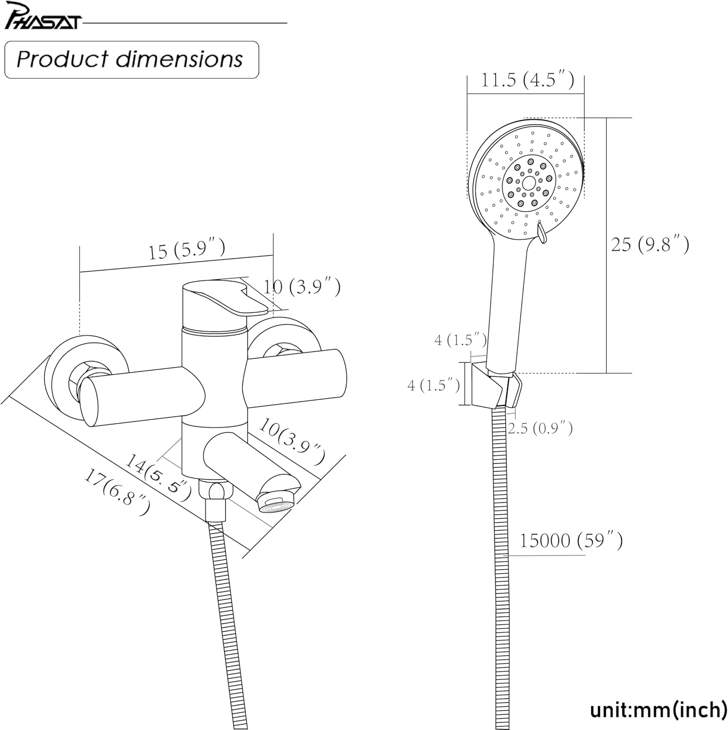 Phasat Rubinetti per Vasca con Doccetta, Nero - immagine 4