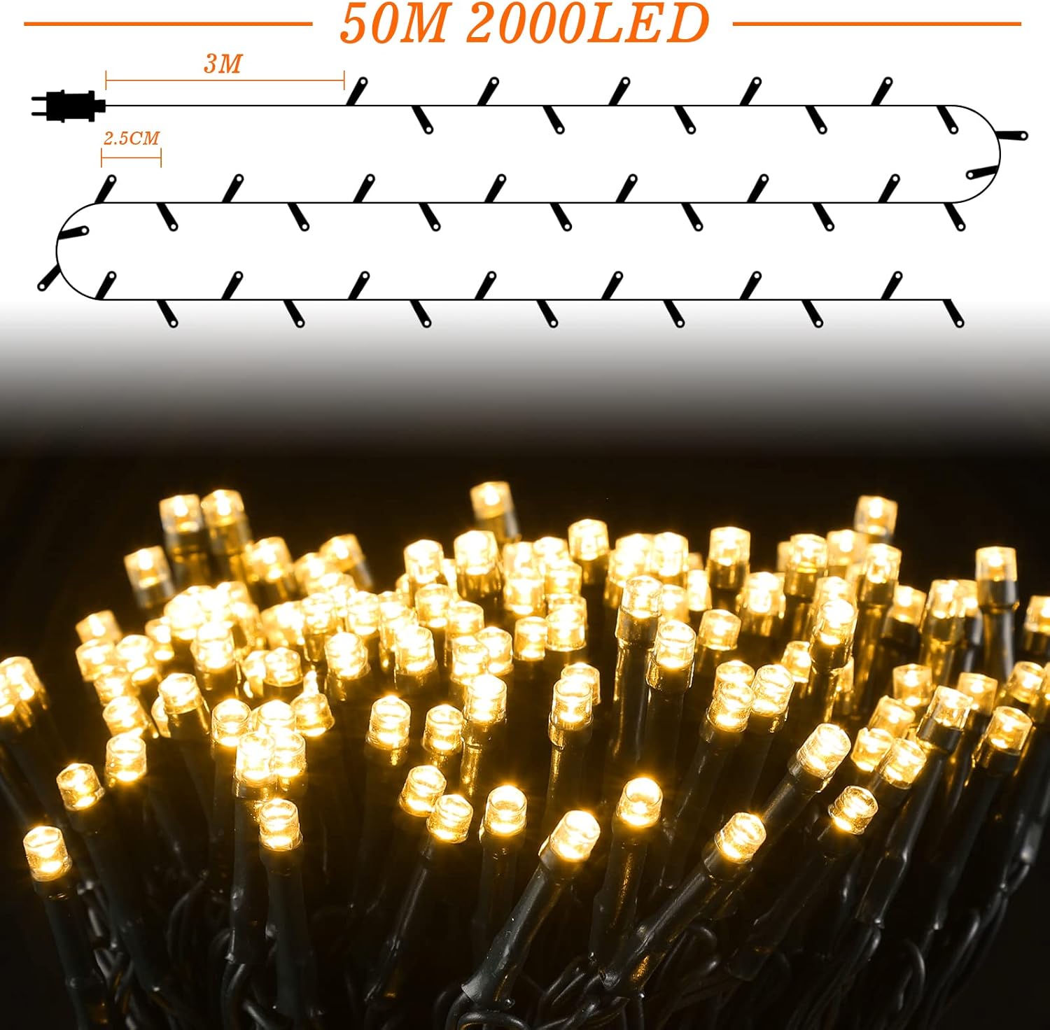 Marchpower Catena Luminosa 50M 2000 LED, Calda - immagine 2