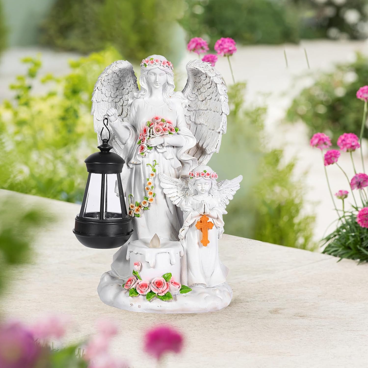 Statua Angelo Custode con Lanterna Solare LED 33cm - immagine 7