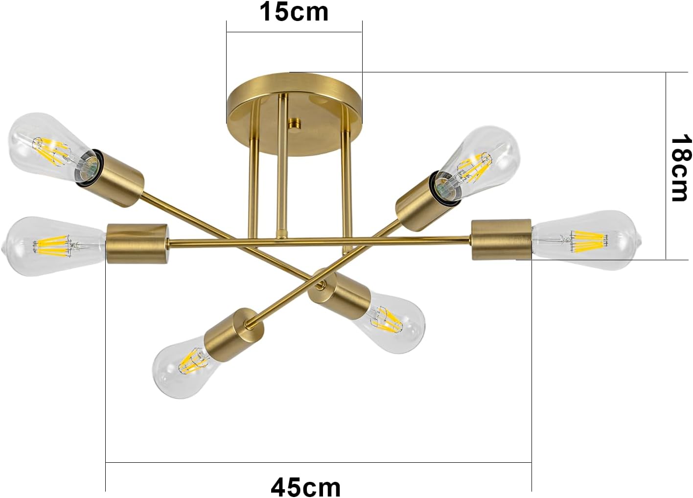Lampada da Soffitto Vintage E27-6 Luci Industriale, Dorata - immagine 5