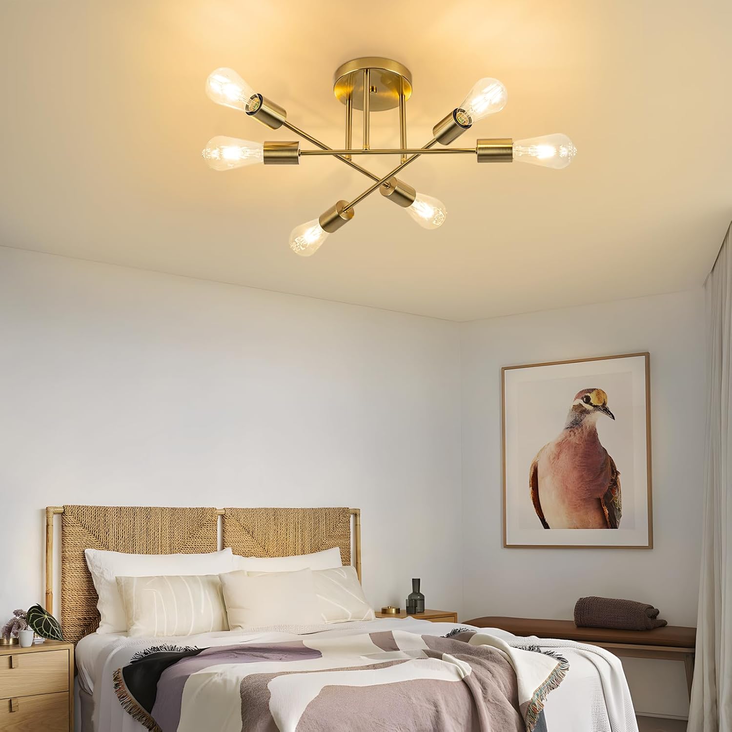 Lampada da Soffitto Vintage E27-6 Luci Industriale, Dorata - immagine 8