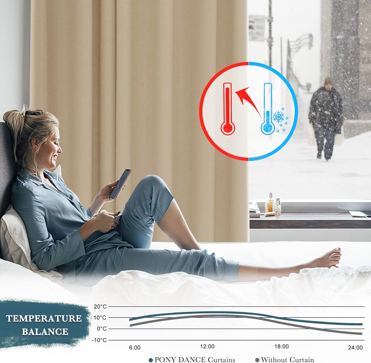 Pony Dance Tende da Sole per Balconi 2 Pezzi 132x213 CM, Beige - immagine 2