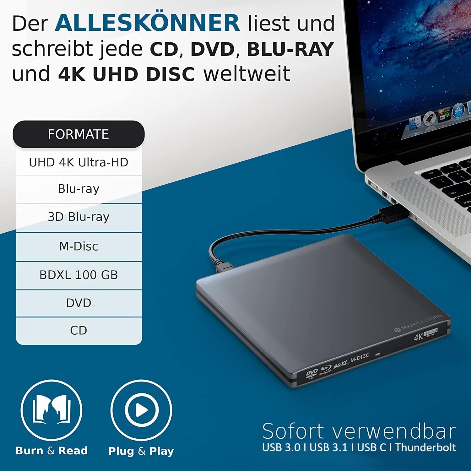 Techpulse120 Masterizzatore Blu-ray Esterno USB-C - immagine 3