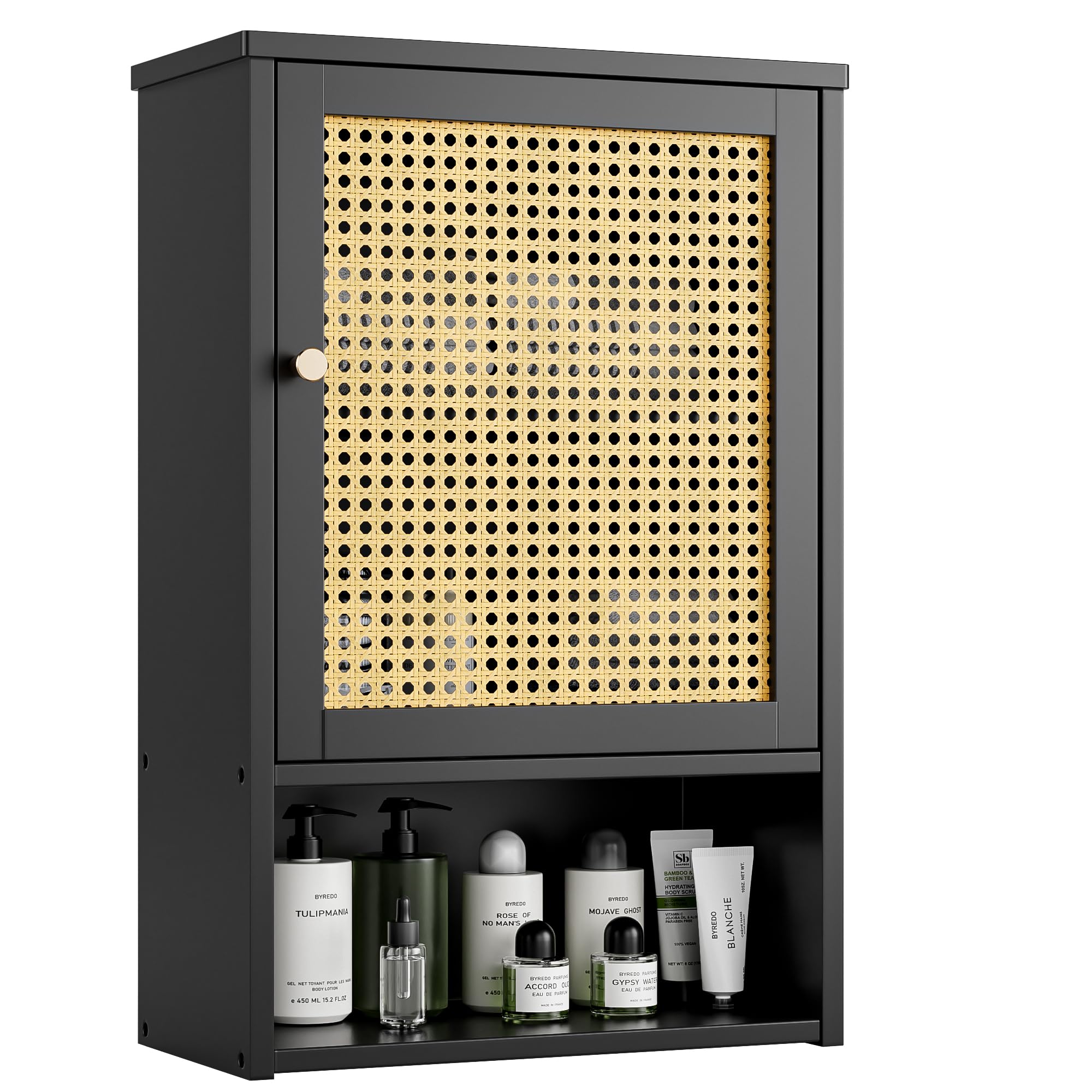 Armadietto da Parete per Bagno in Bambù, Nero