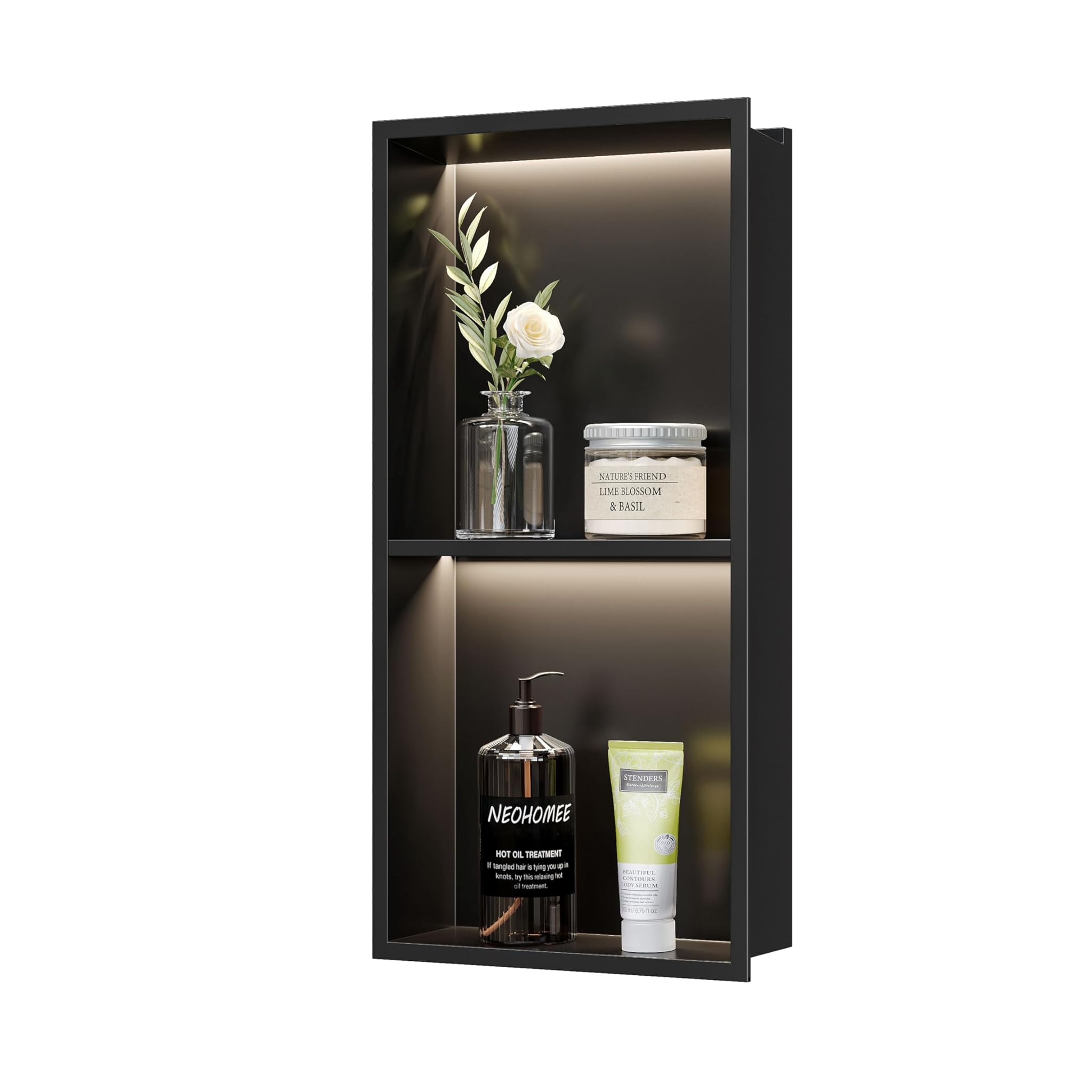 Doccia a Muro in Acciaio Inox con Luce LED, Nero