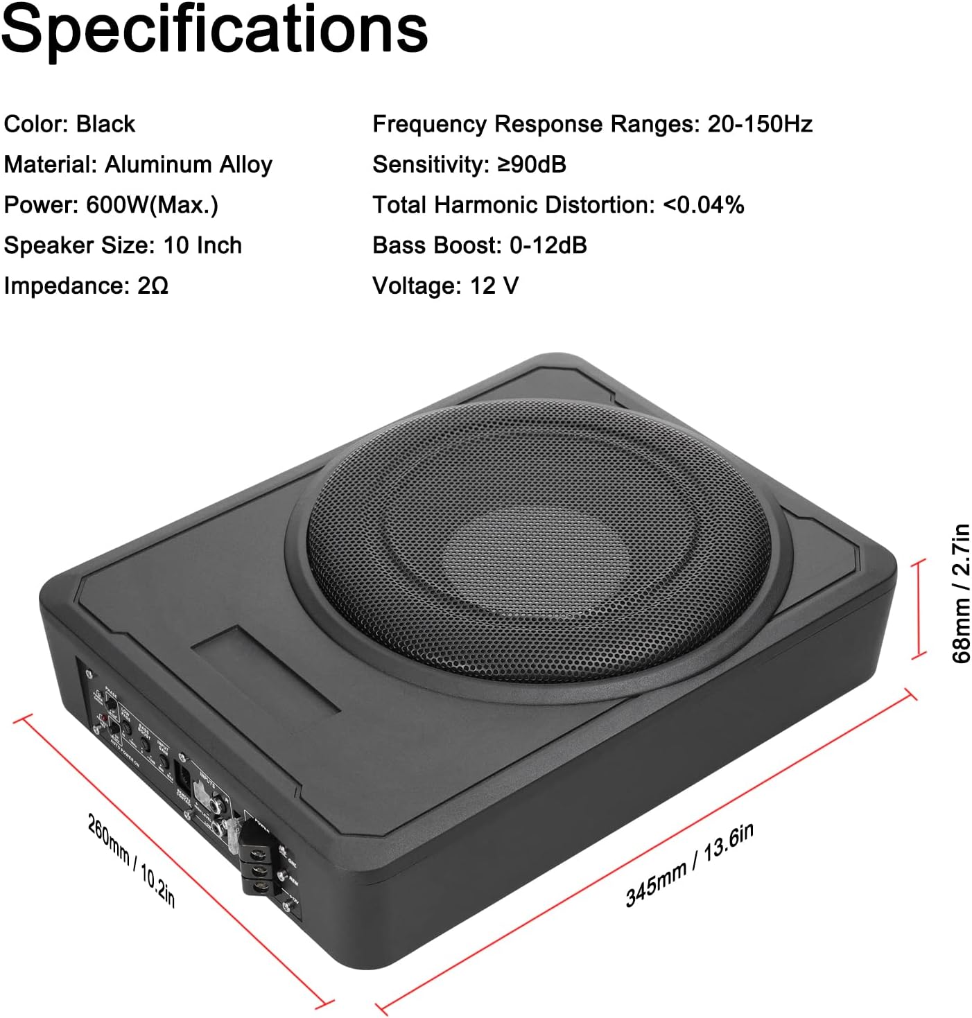 Mulcort Subwoofer Auto 10 Pollici 600W - immagine 5