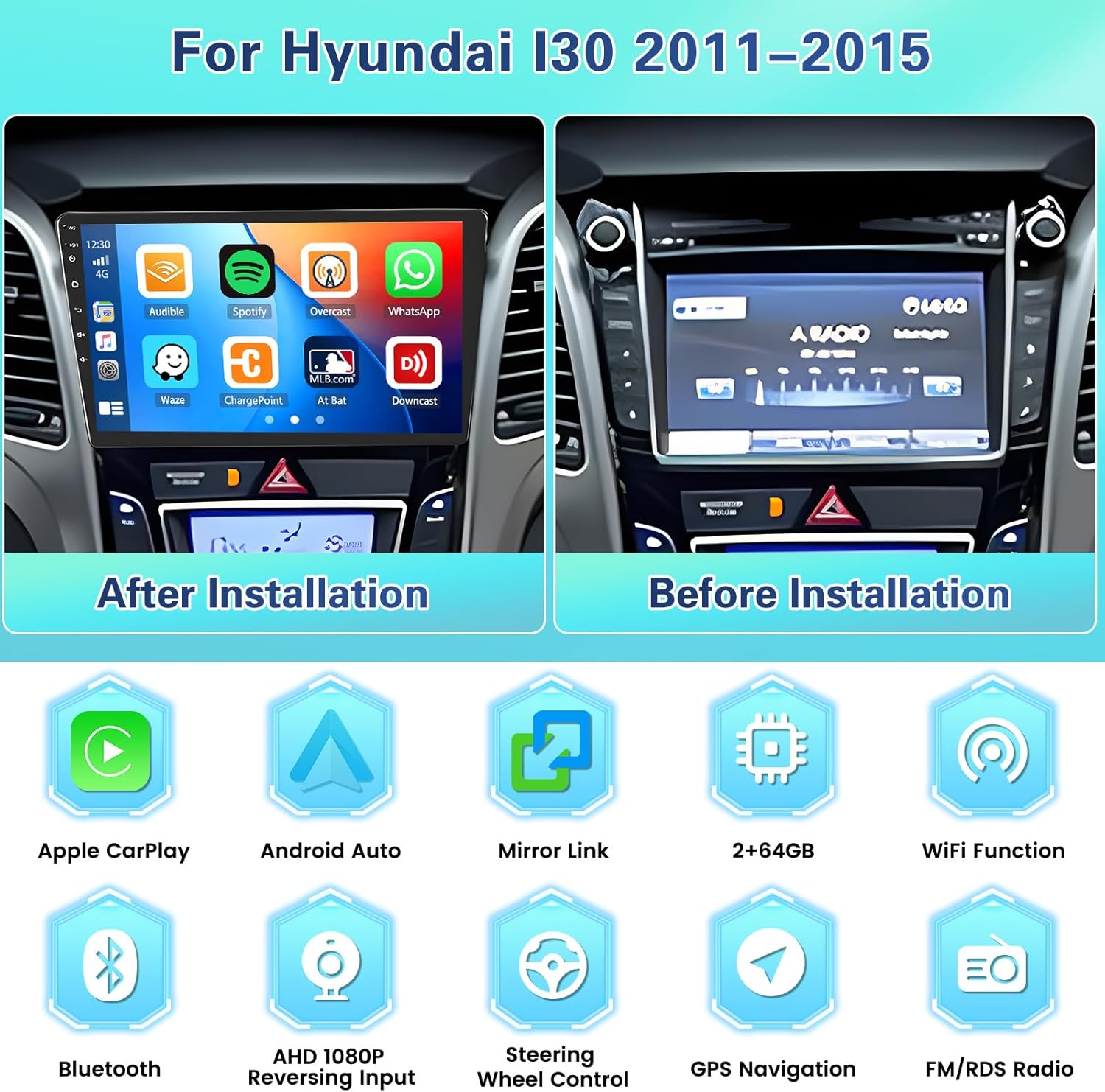 Fuluku Autoradio Android 13 per Hyundai I30 9" 2+64G - immagine 2