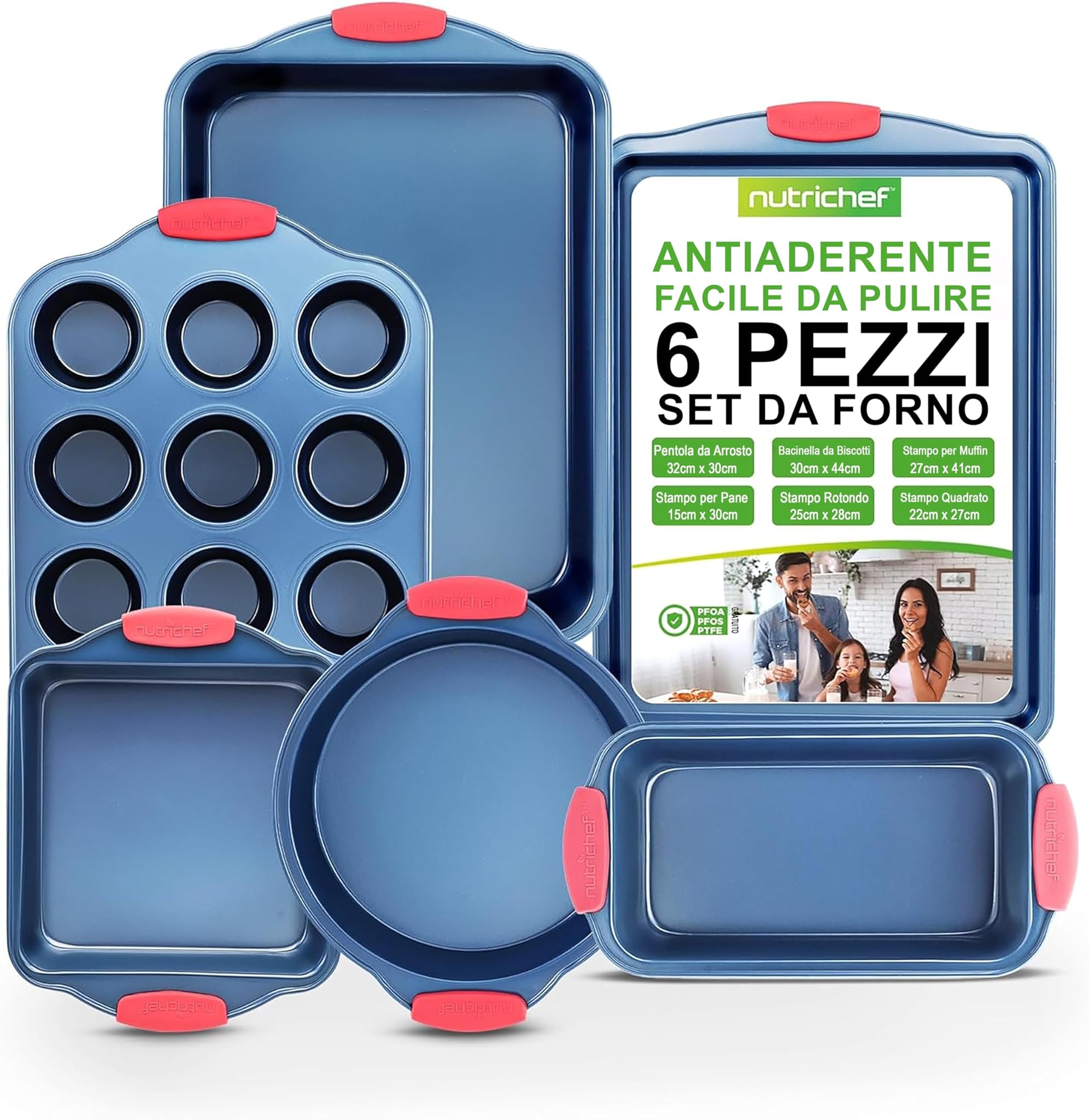 Nutrichef Set 6 Teglie da Forno Antiaderente, Acciaio Carbonio