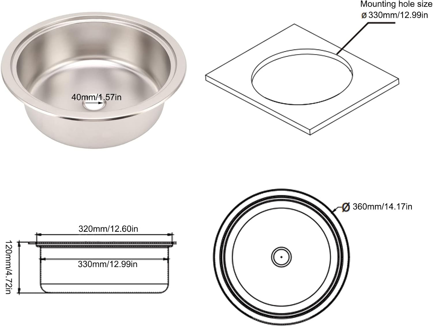 Lavello Camper Rotondo Acciaio Inox 304 360x120mm - immagine 7