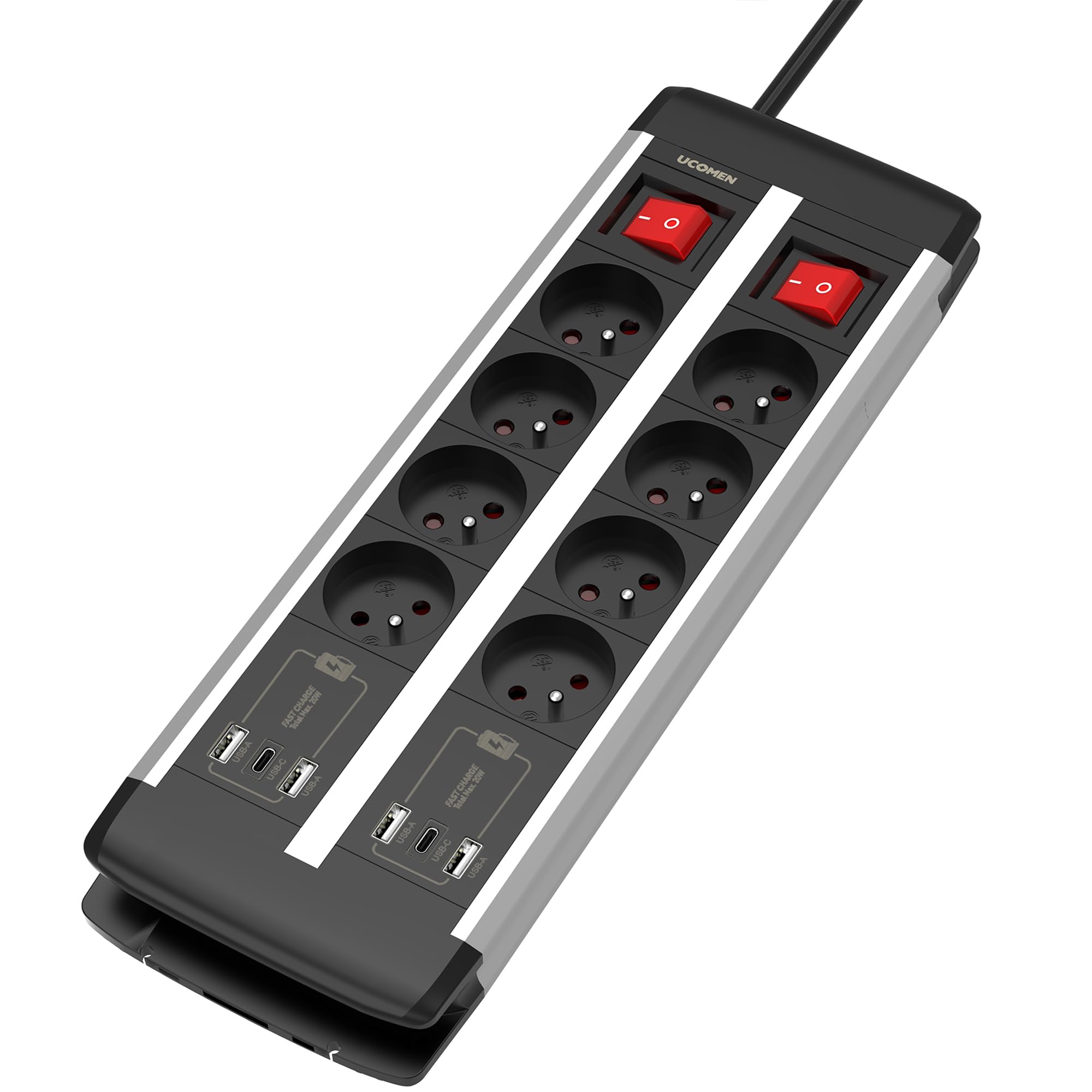 Multipresa 8 Prese con 2 Interruttori e USB 20W