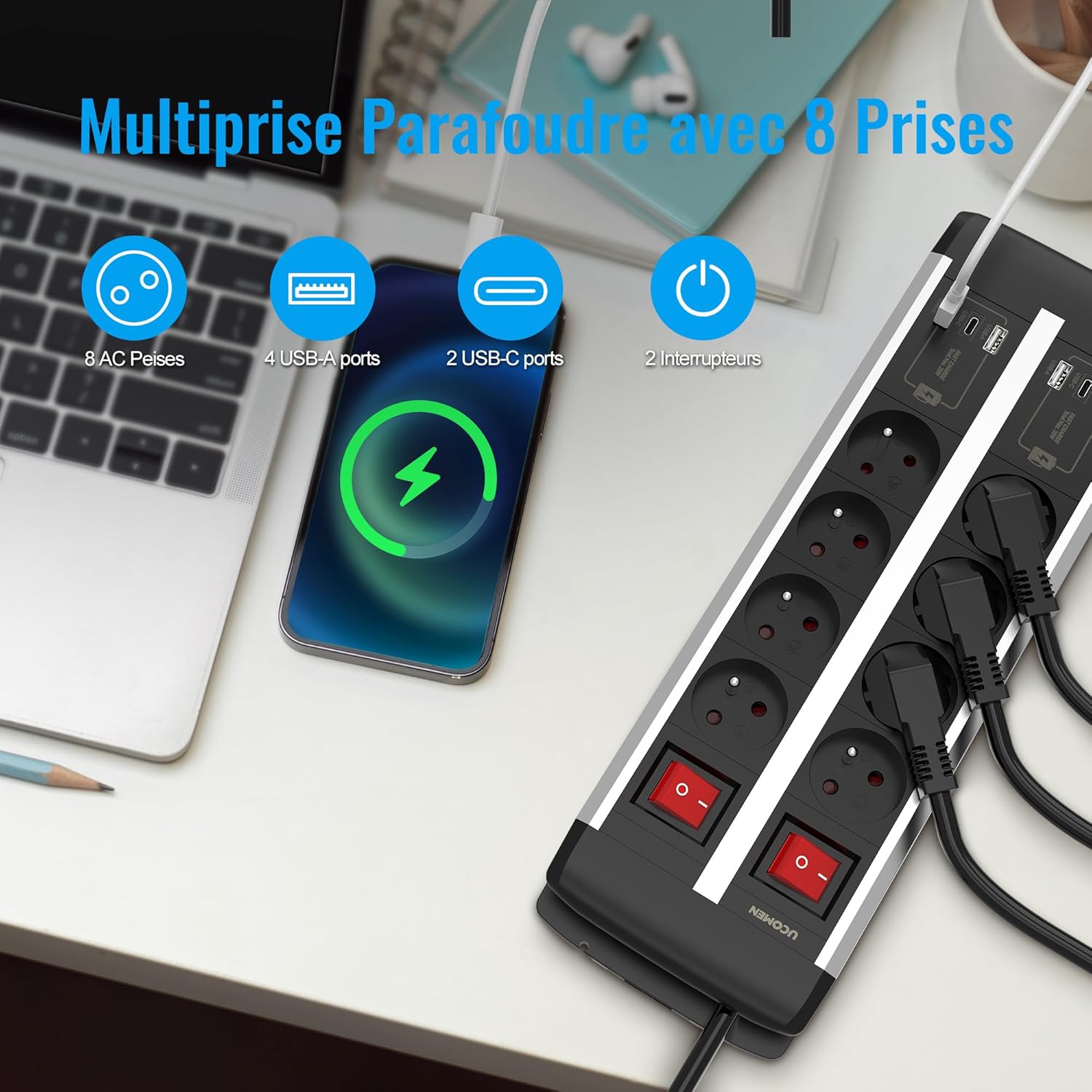 Multipresa 8 Prese con 2 Interruttori e USB 20W - immagine 3