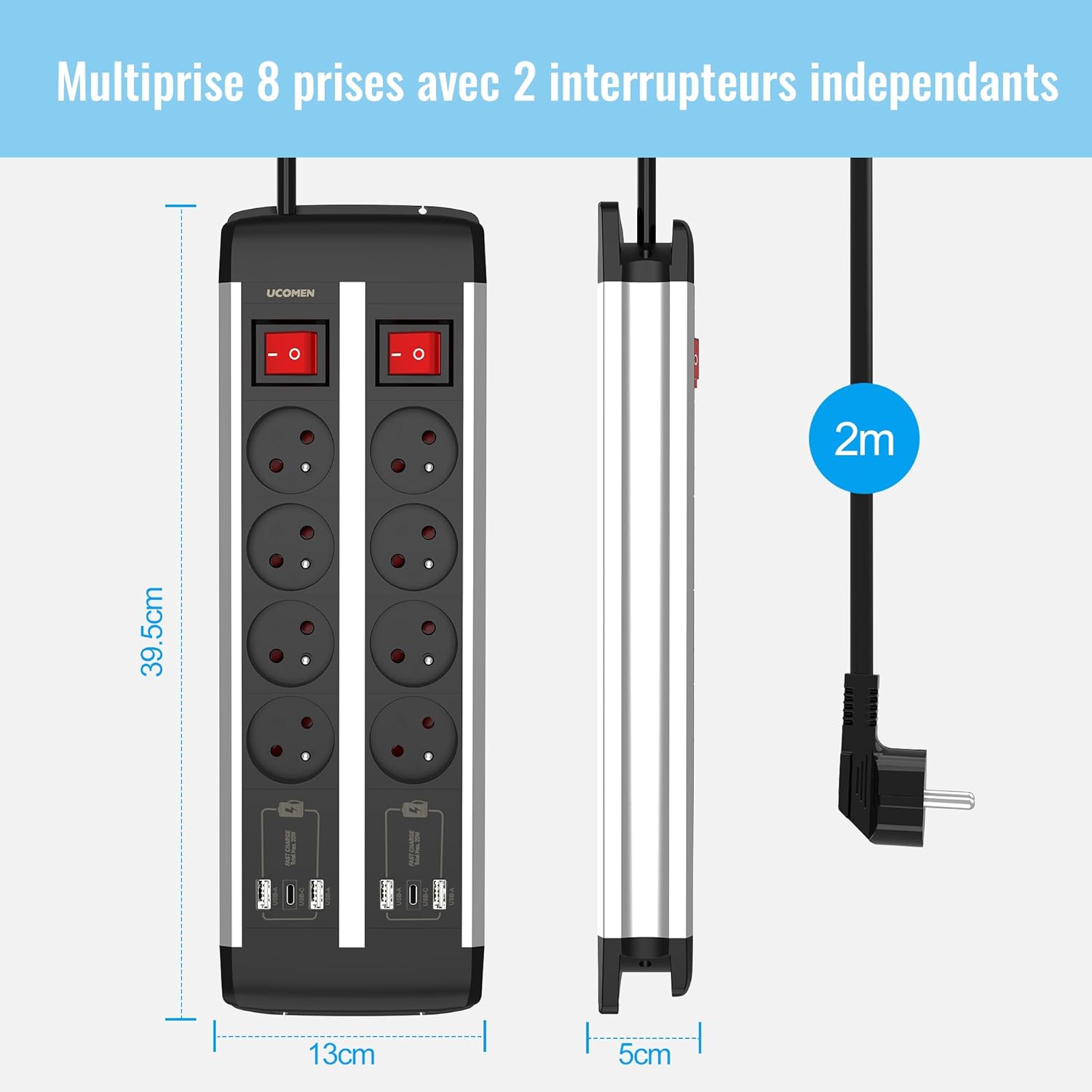 Multipresa 8 Prese con 2 Interruttori e USB 20W - immagine 6