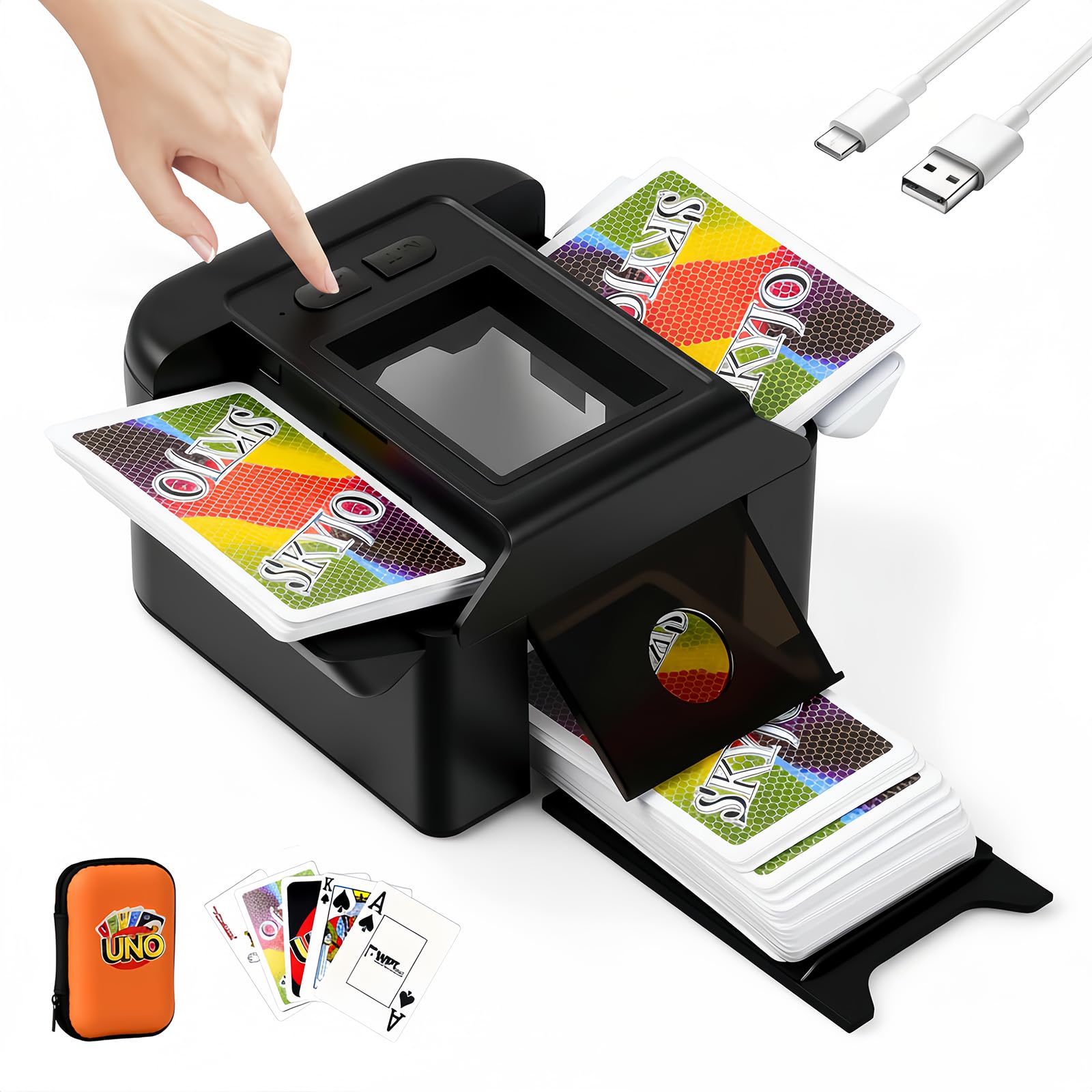 Mescolatore Carte da Gioco,Mischia Carte Automatico per 1-2 Mazzi,Card shuffler,modalità Auto e Manuale,Mixer Automatico,per Carte di Diverse Dimensioni (Nero)