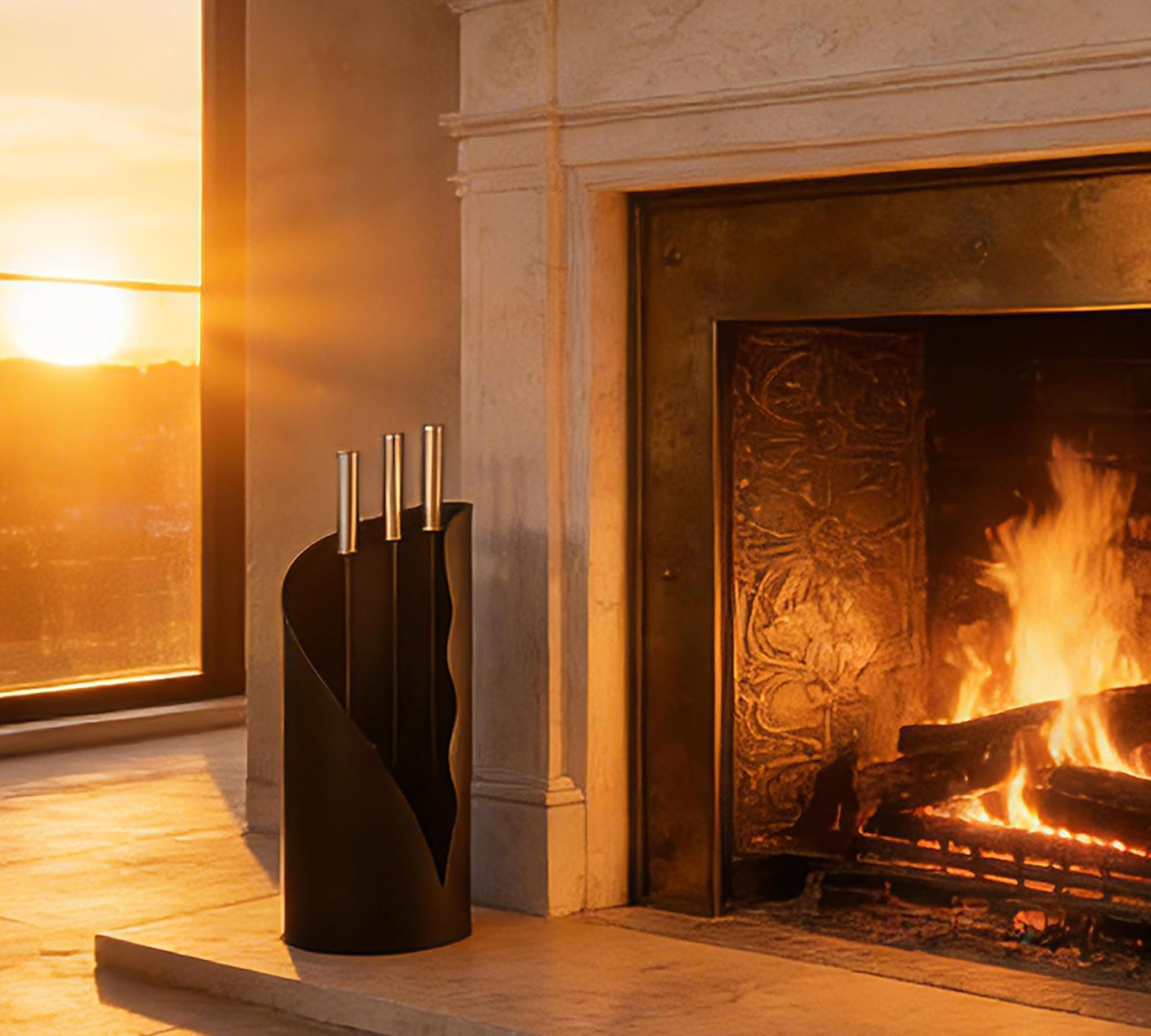 Set Attrezzi da Camino 3 Pezzi in Ferro Nero