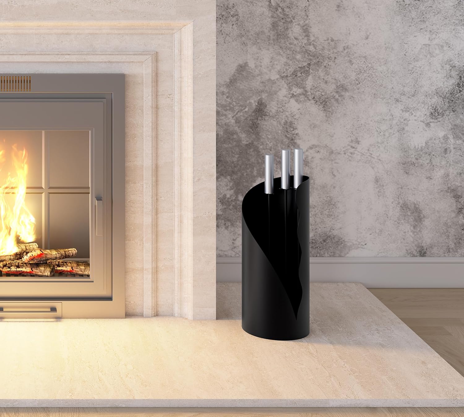 Set Attrezzi da Camino 3 Pezzi in Ferro Nero - immagine 2