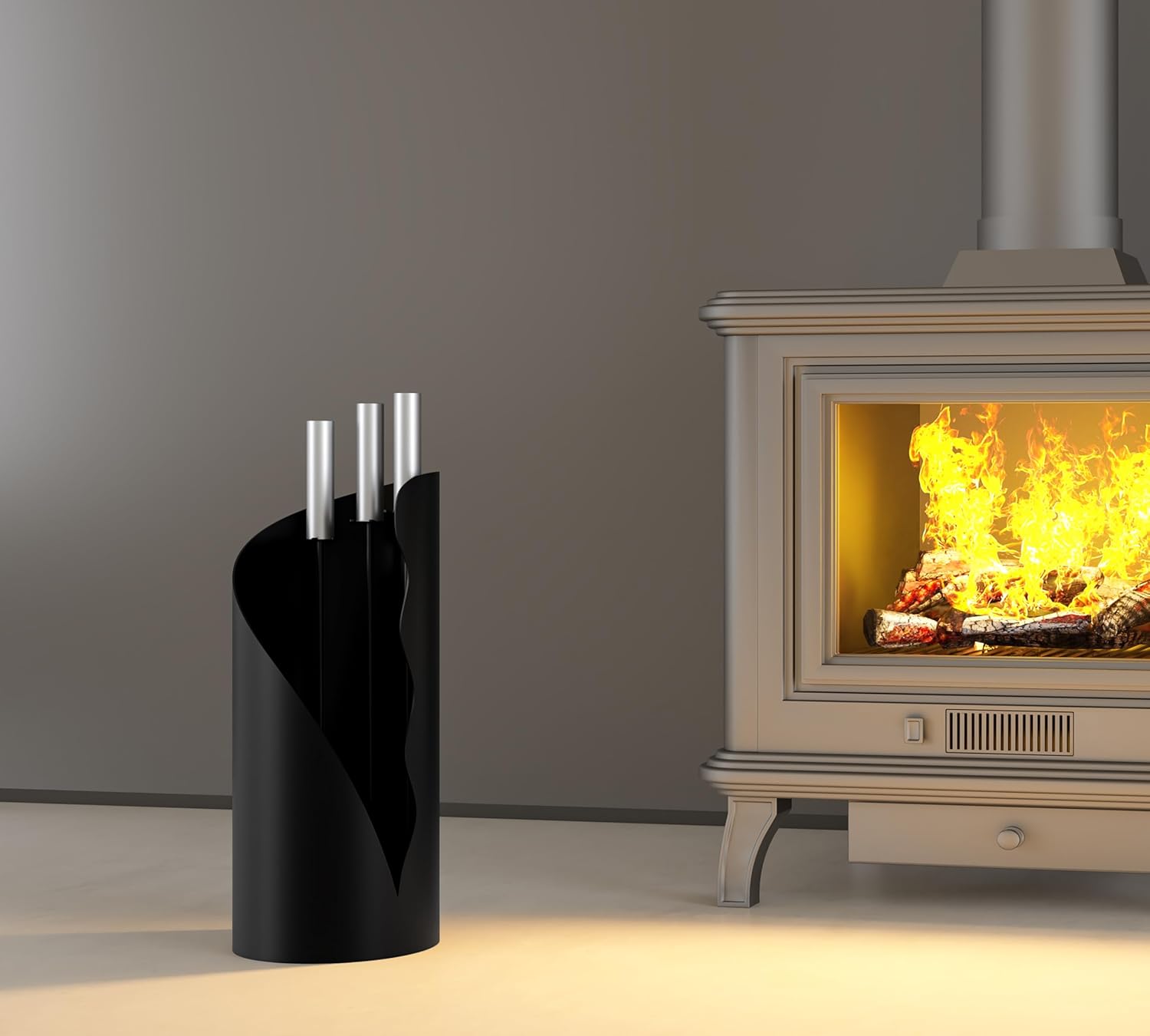 Set Attrezzi da Camino 3 Pezzi in Ferro Nero - immagine 5