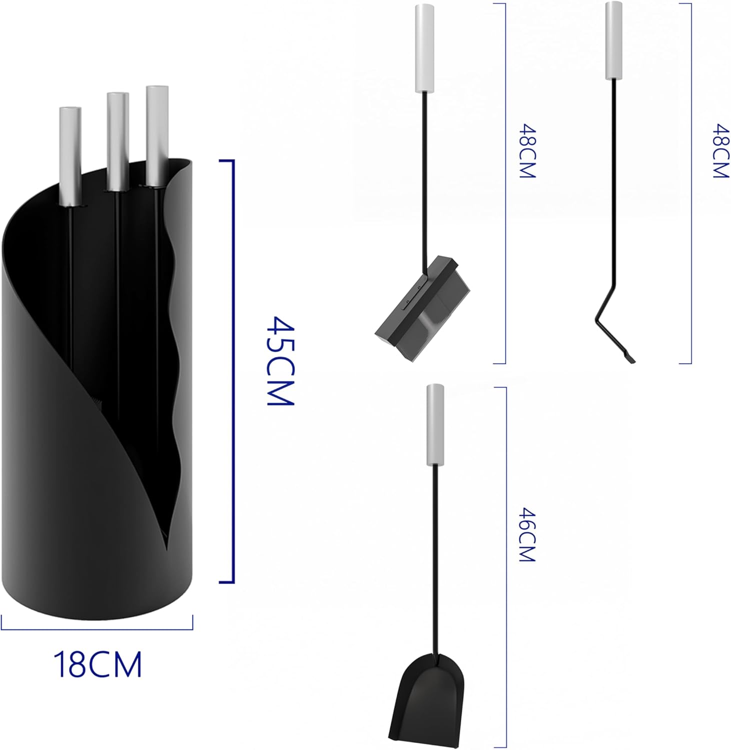 Set Attrezzi da Camino 3 Pezzi in Ferro Nero - immagine 6