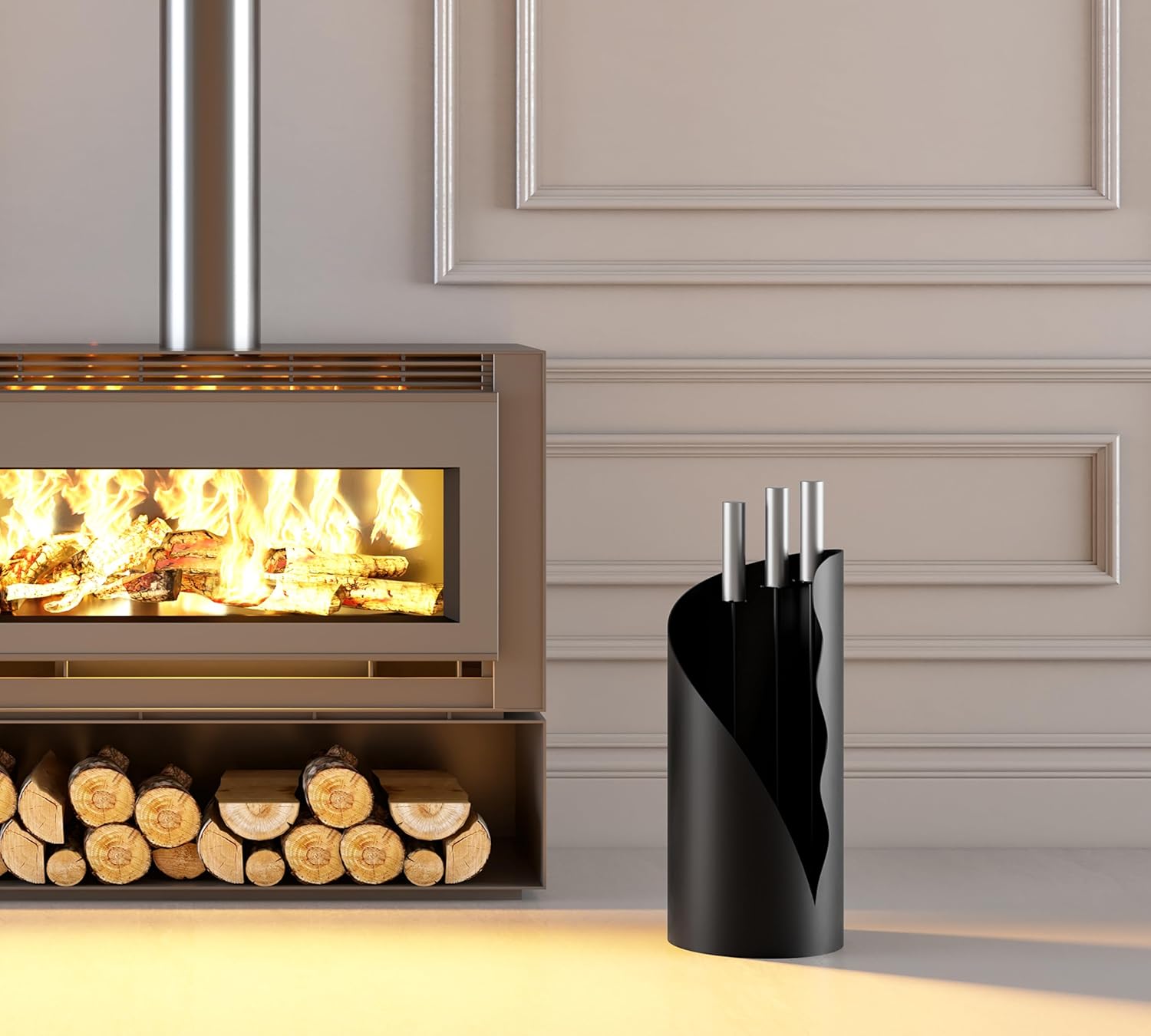 Set Attrezzi da Camino 3 Pezzi in Ferro Nero - immagine 7