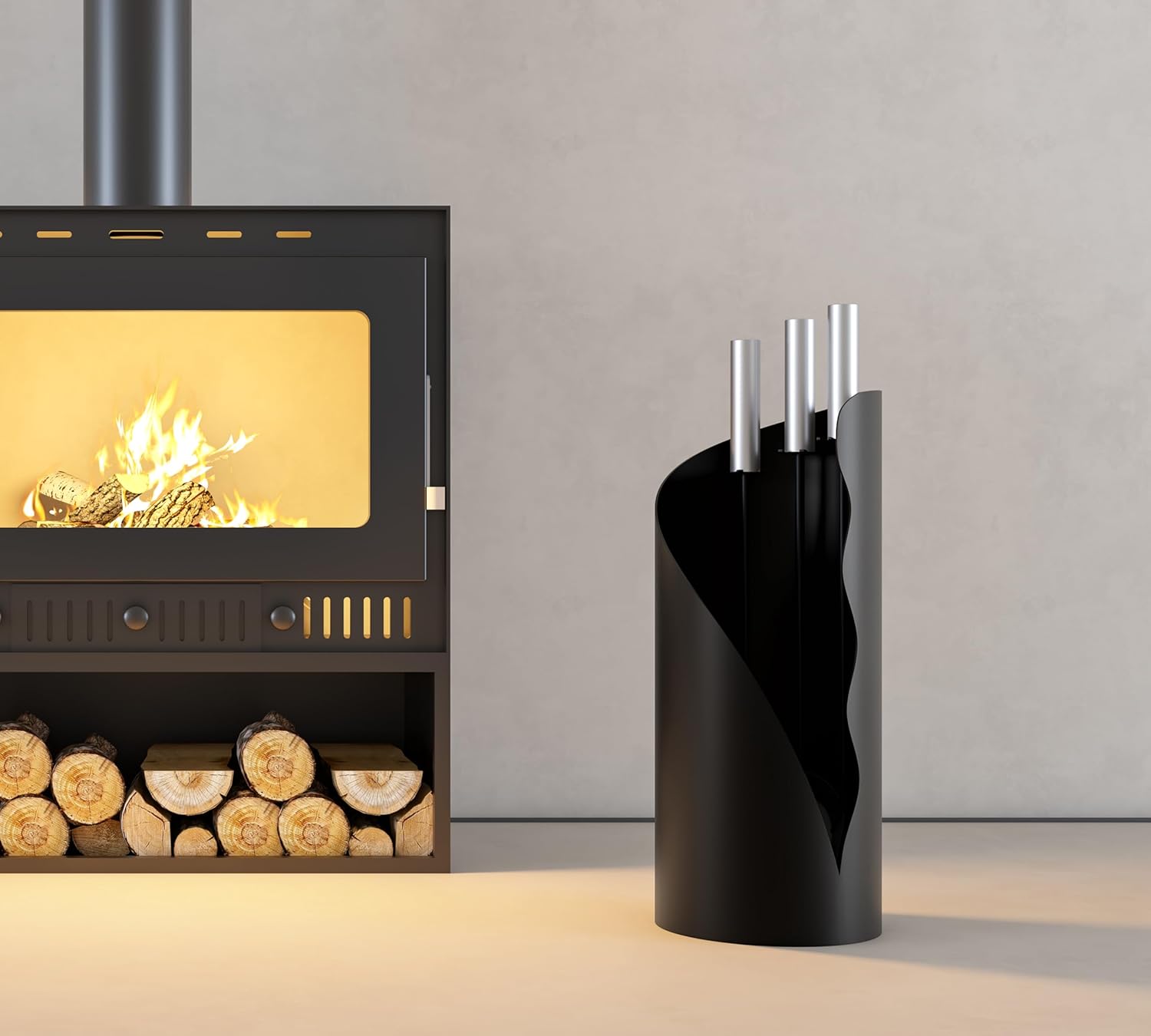 Set Attrezzi da Camino 3 Pezzi in Ferro Nero - immagine 8