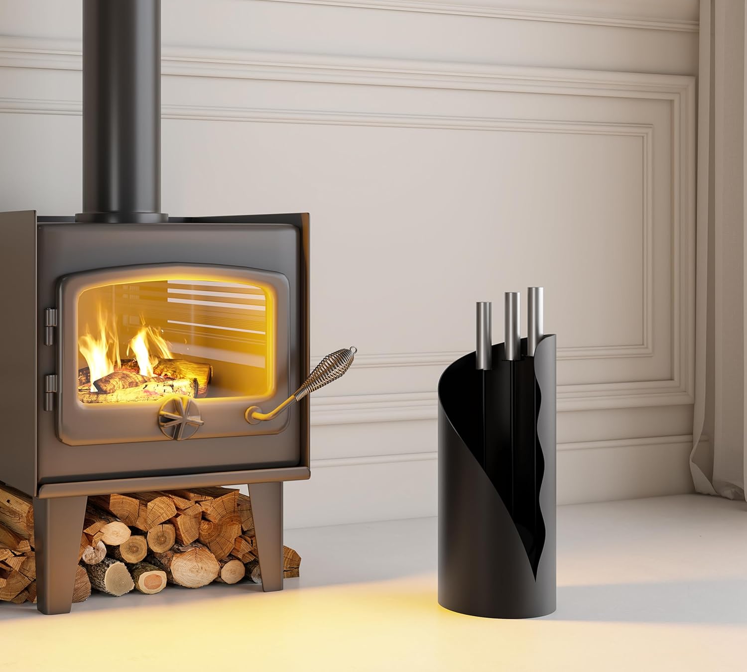 Set Attrezzi da Camino 3 Pezzi in Ferro Nero - immagine 9