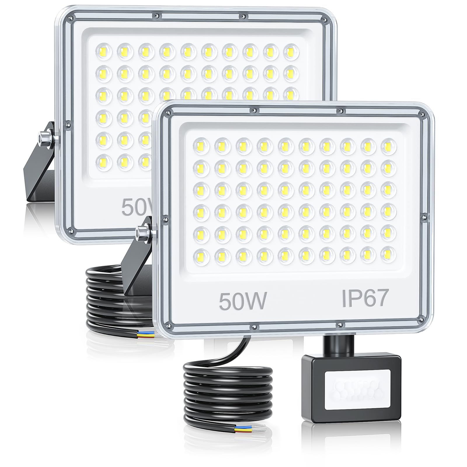 Faro LED con Sensore di Movimento 50W 5000LM IP67 (2 Pezzi)