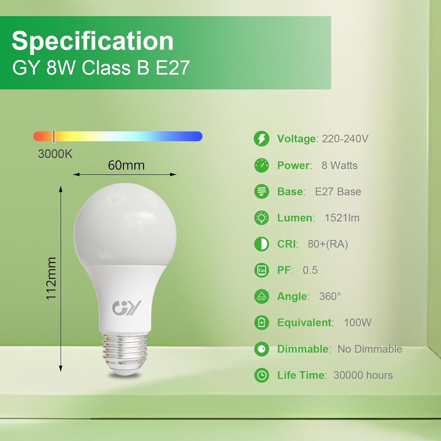 Gy Lampadina LED E27 8W (100W eq.) 1521 Lumen, 6 Pezzi - immagine 3