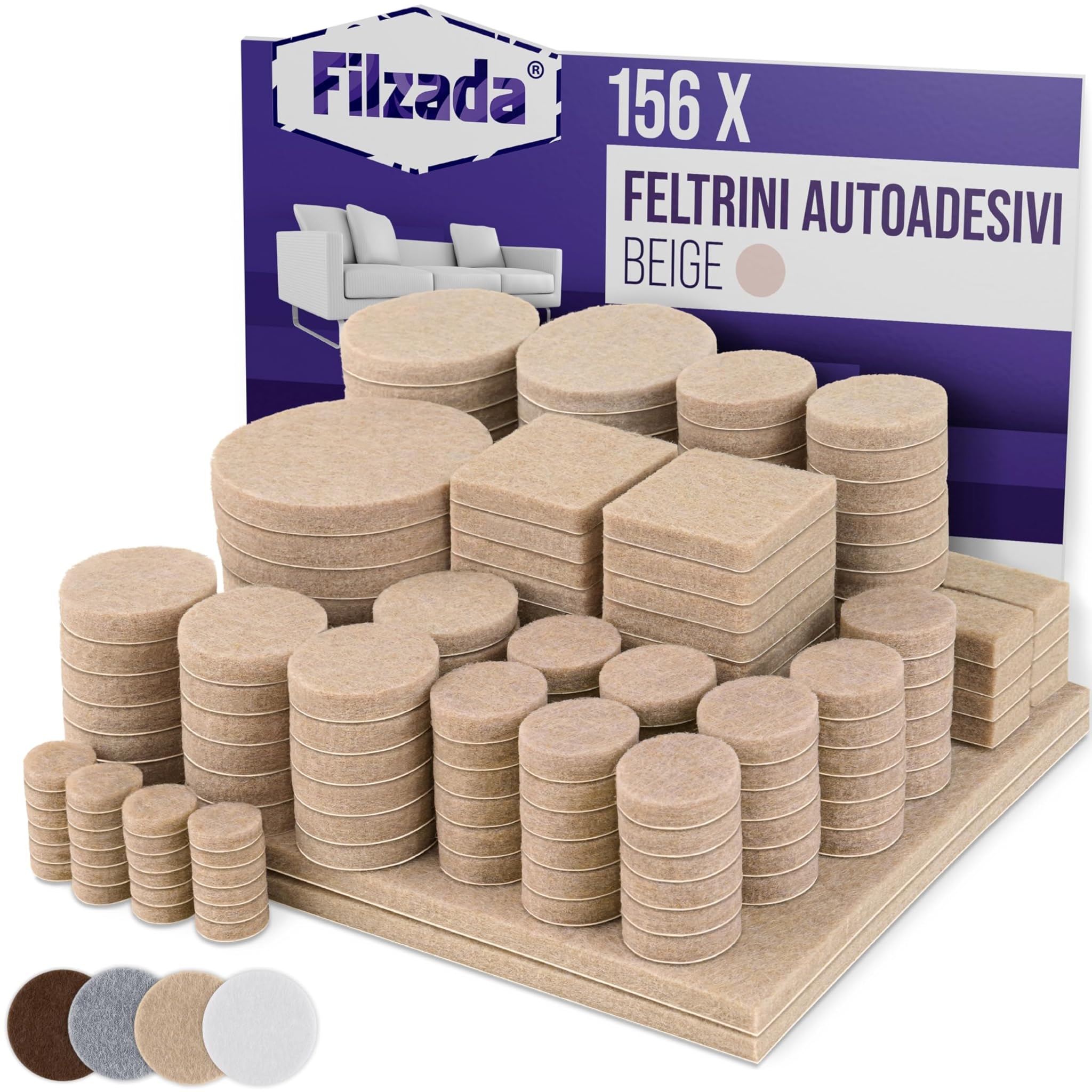 Filzada® Feltrini Autoadesivi 156 Pezzi, Beige