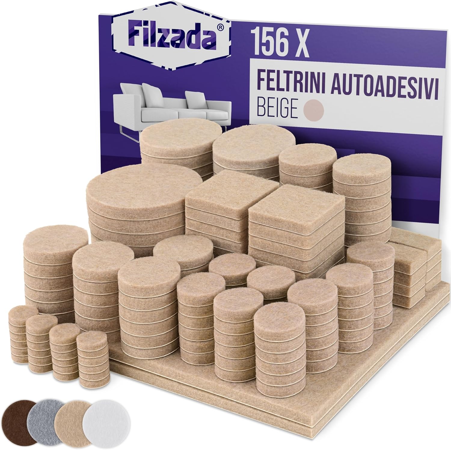Filzada® Feltrini Autoadesivi 156 Pezzi, Beige - immagine 1