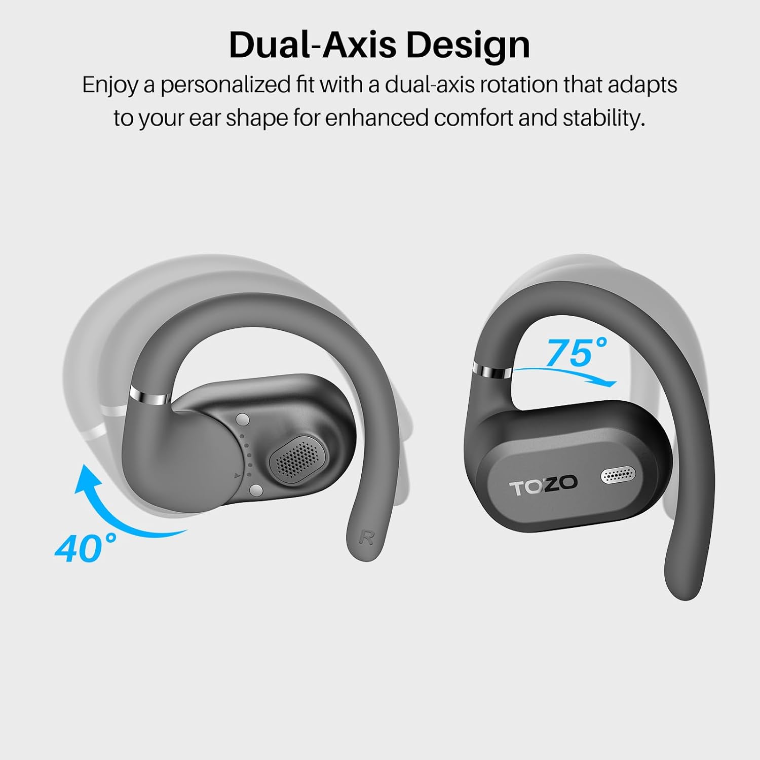 Tozo OpenWear - Cuffie Bluetooth 38 Ore, Nero - immagine 2