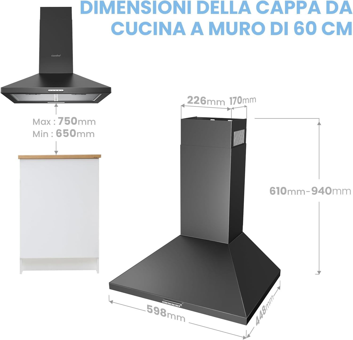 Comfee' Cappa Aspirante 60 cm PYRA17B-60 Nera - immagine 6