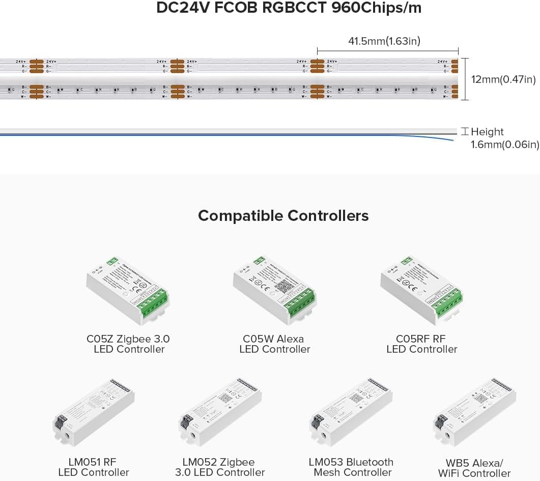 Btf-lighting Striscia LED FCOB RGBCCT Flessibile 5M - immagine 4