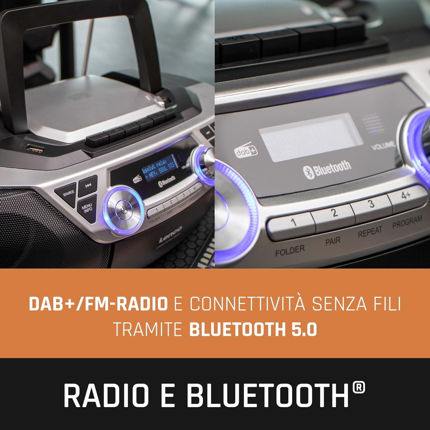 Lenco SCD-720 - Boombox DAB+ Bluetooth 5.0, Argento - immagine 2