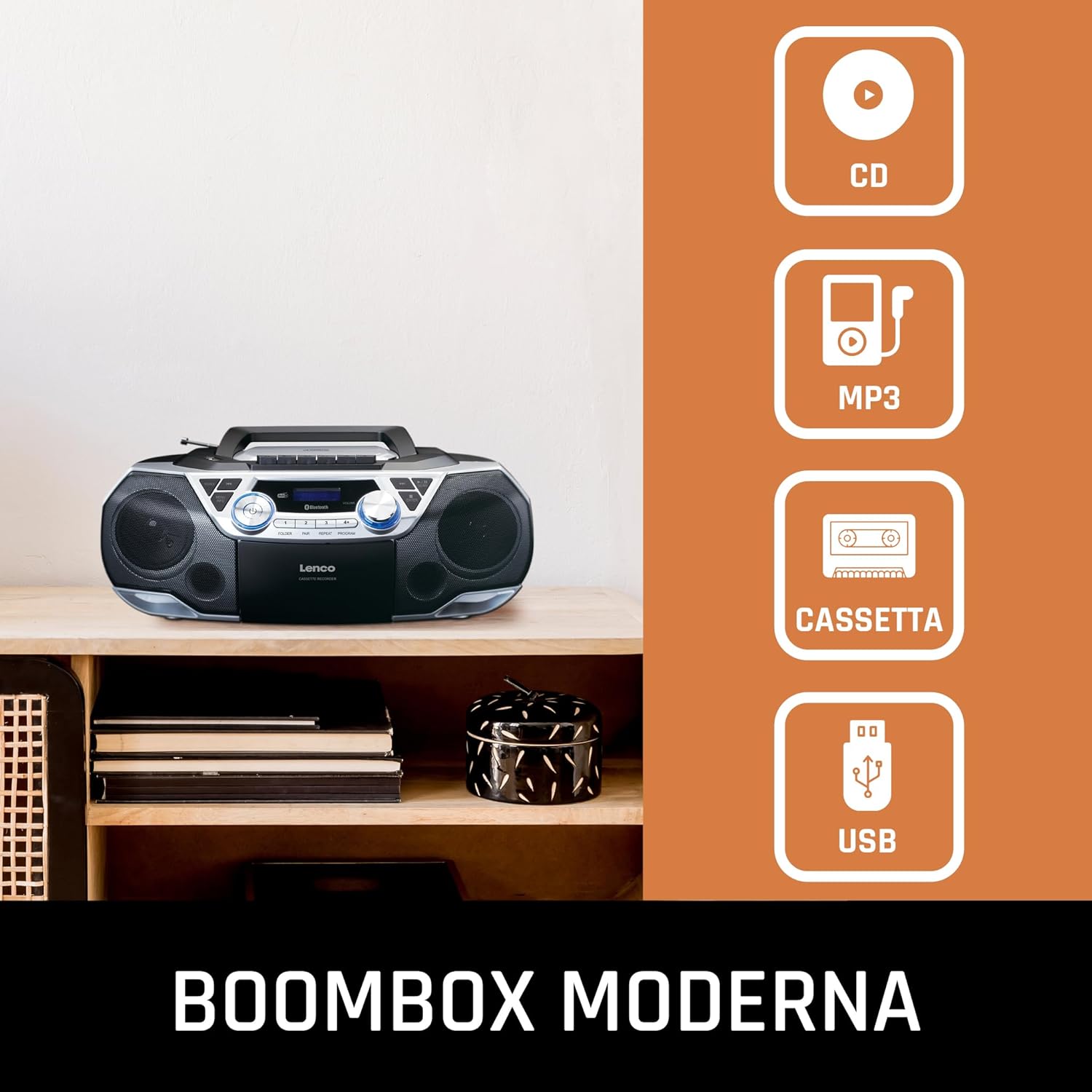 Lenco SCD-720 - Boombox DAB+ Bluetooth 5.0, Argento - immagine 3