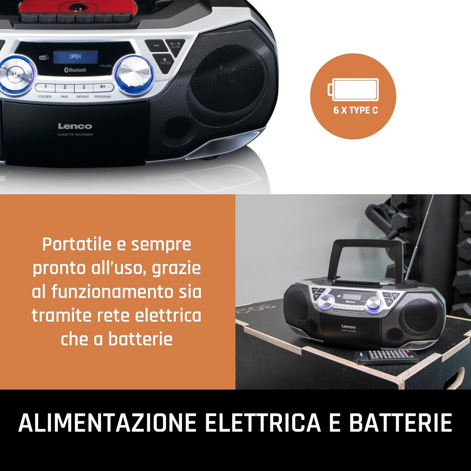 Lenco SCD-720 - Boombox DAB+ Bluetooth 5.0, Argento - immagine 5