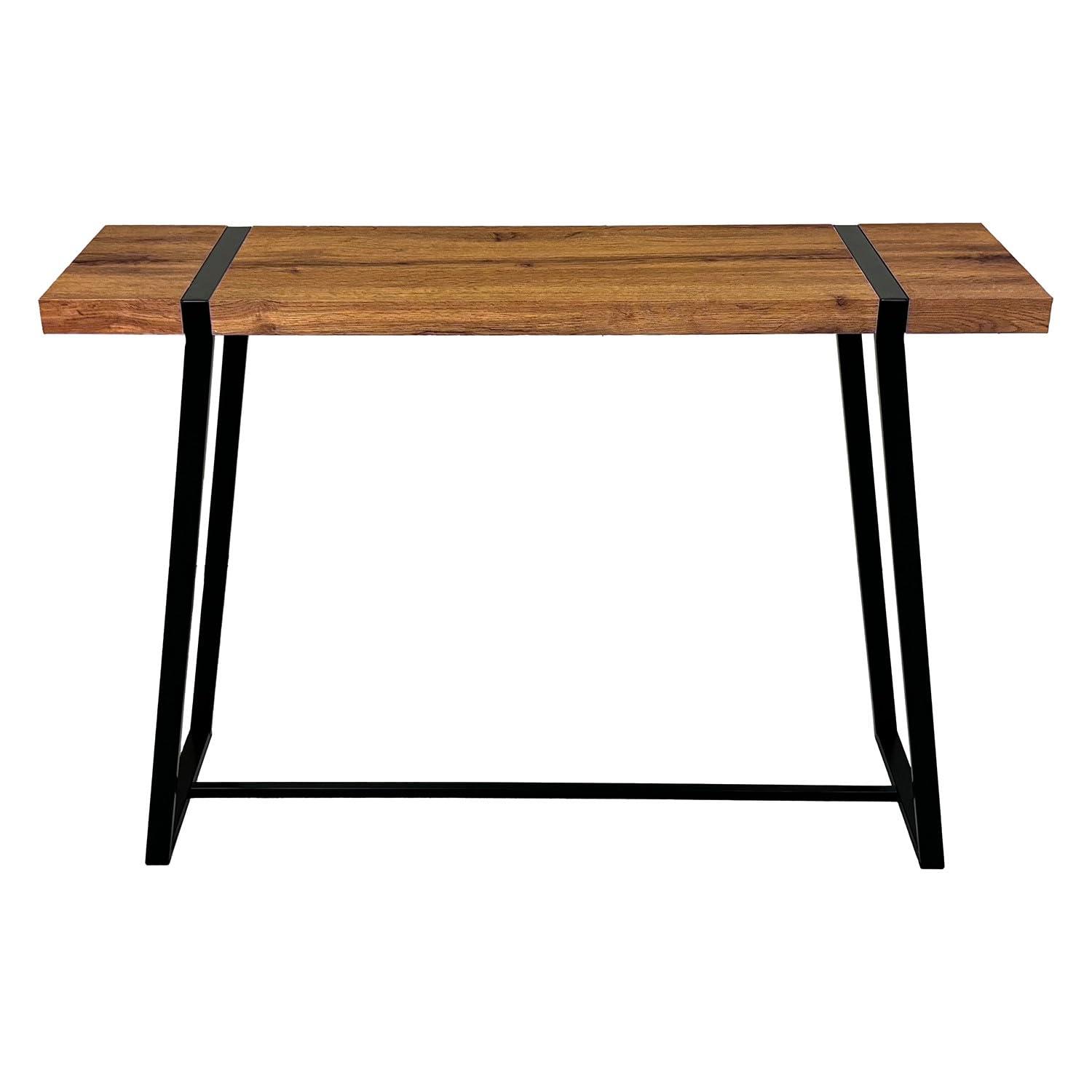 DRW Console Tavolo da ingresso in metallo e piano nero e naturale 110x30x80 cm