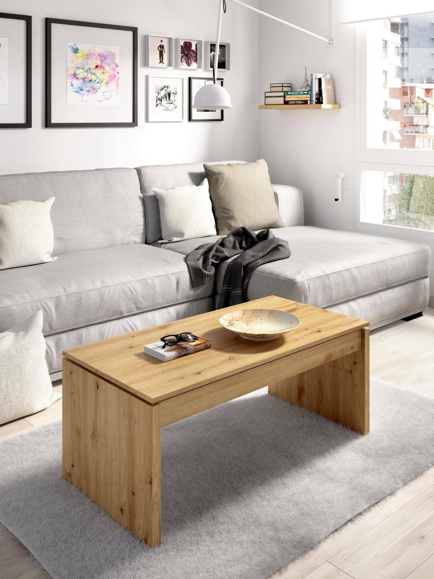 Dmora Tavolino da Salotto Cuar Elevabile, Rovere Nodi