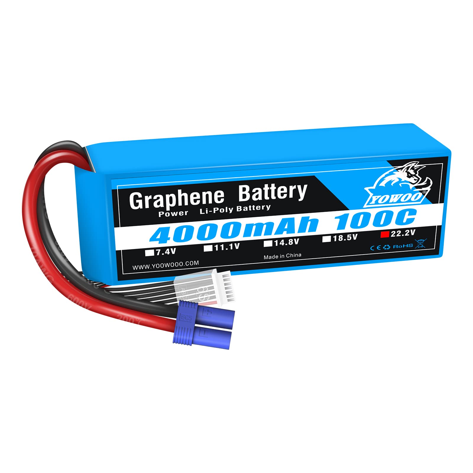 Yowoo 6S 22.2V 100C 4000mAh Graphene Batteria Lipo EC5