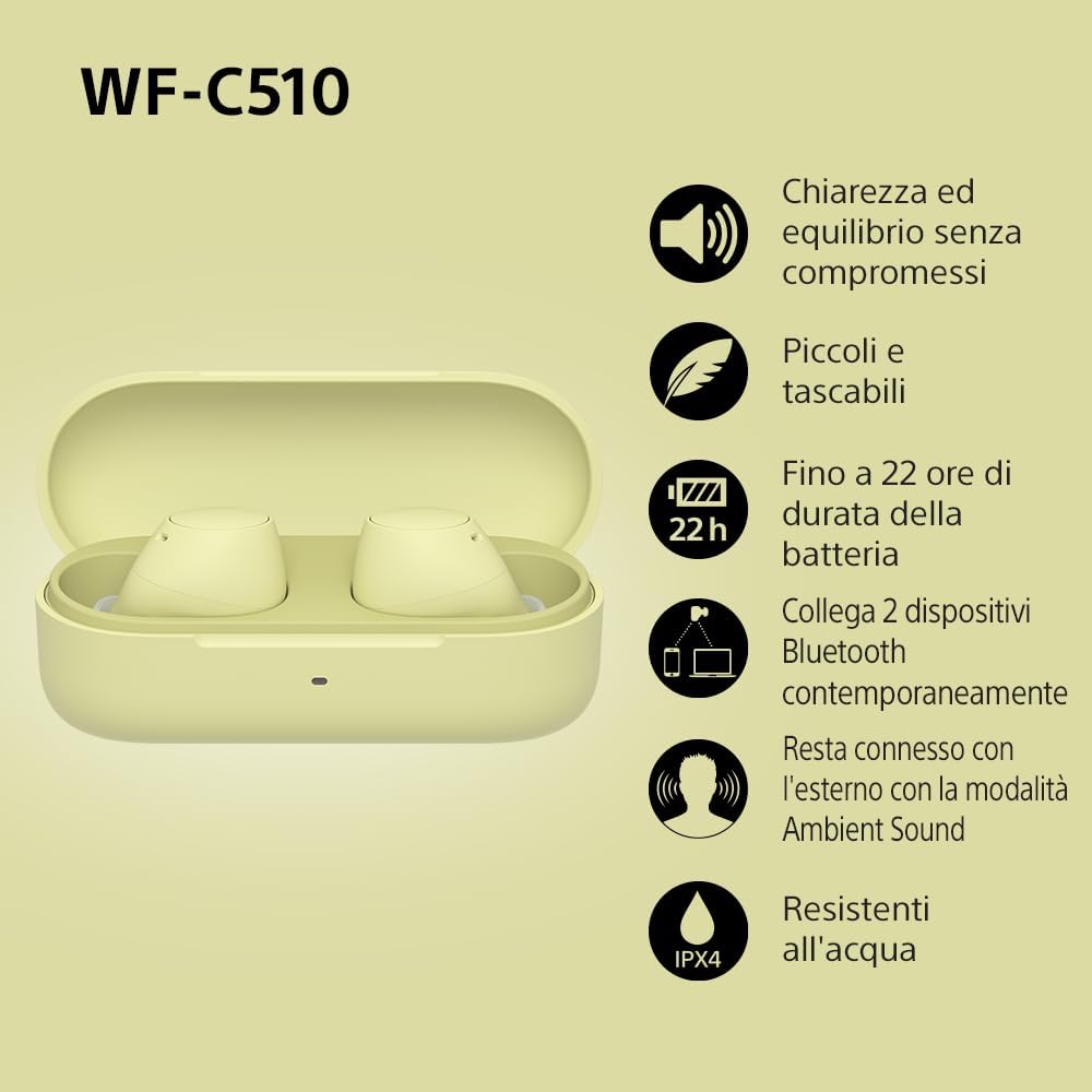 Sony WFC510 - Cuffie True Wireless Bluetooth, Giallo - immagine 3