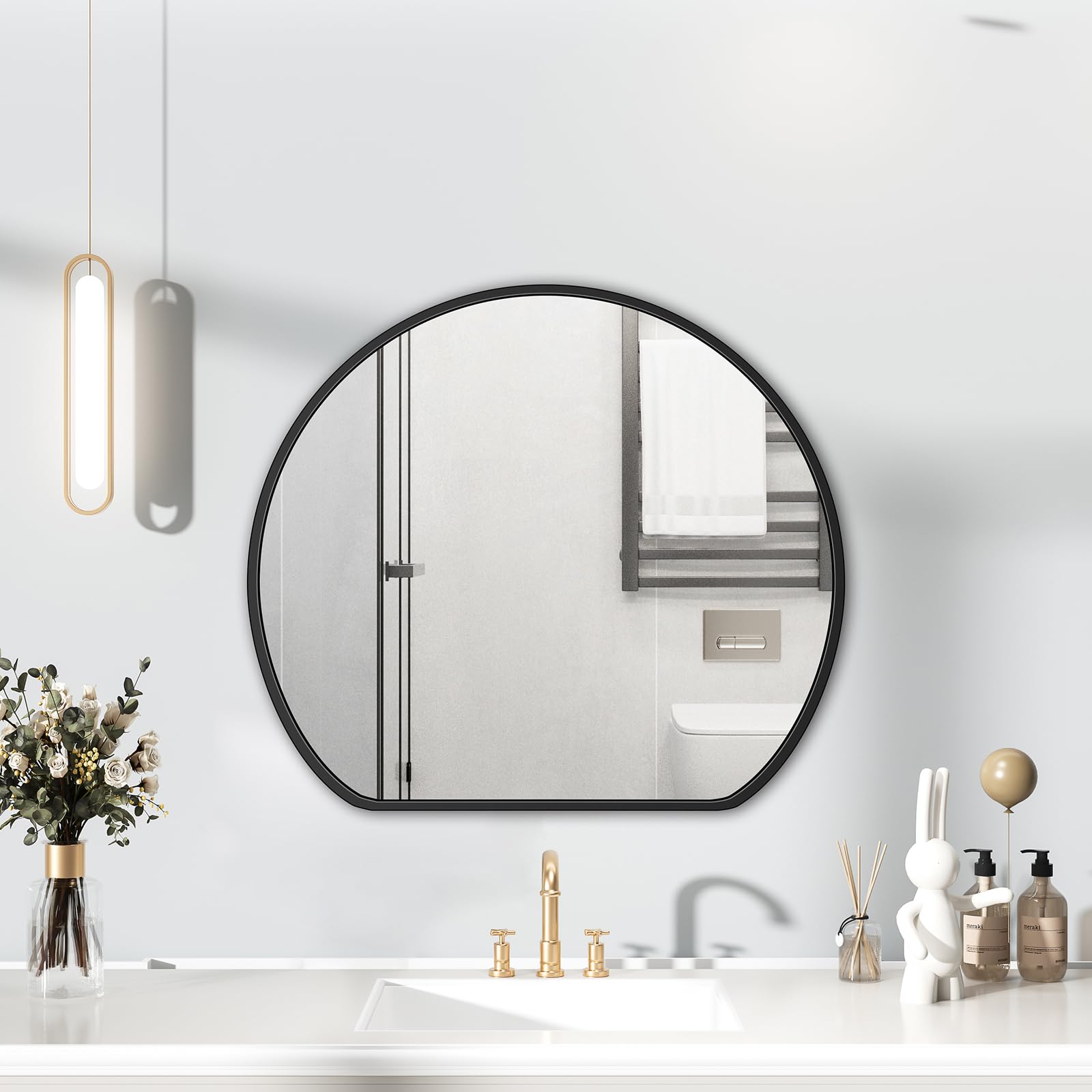 Specchio da Parete con Cornice Nera, 60cm