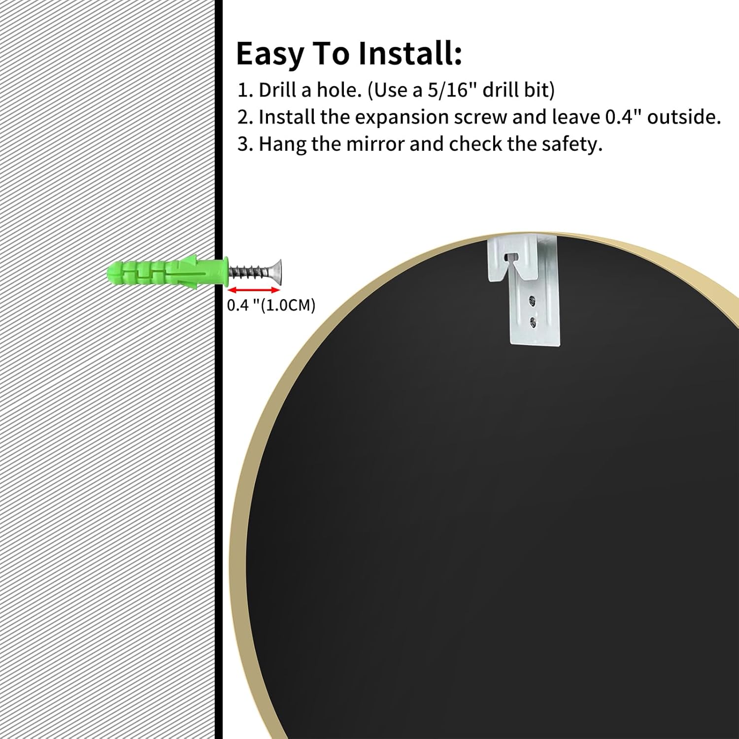 Specchio da Parete con Cornice Nera, 60cm - immagine 4