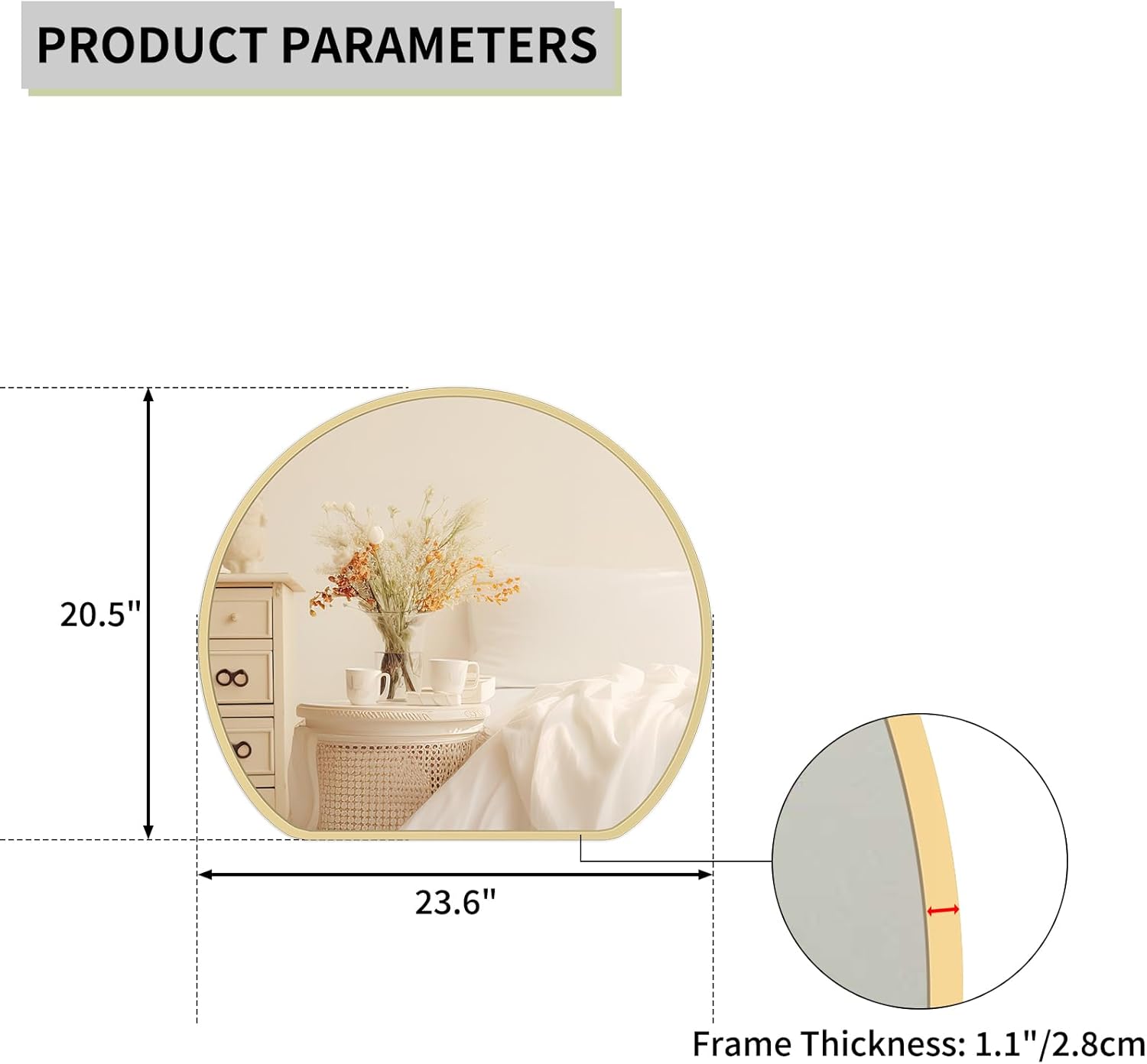 Specchio da Parete con Cornice Nera, 60cm - immagine 6