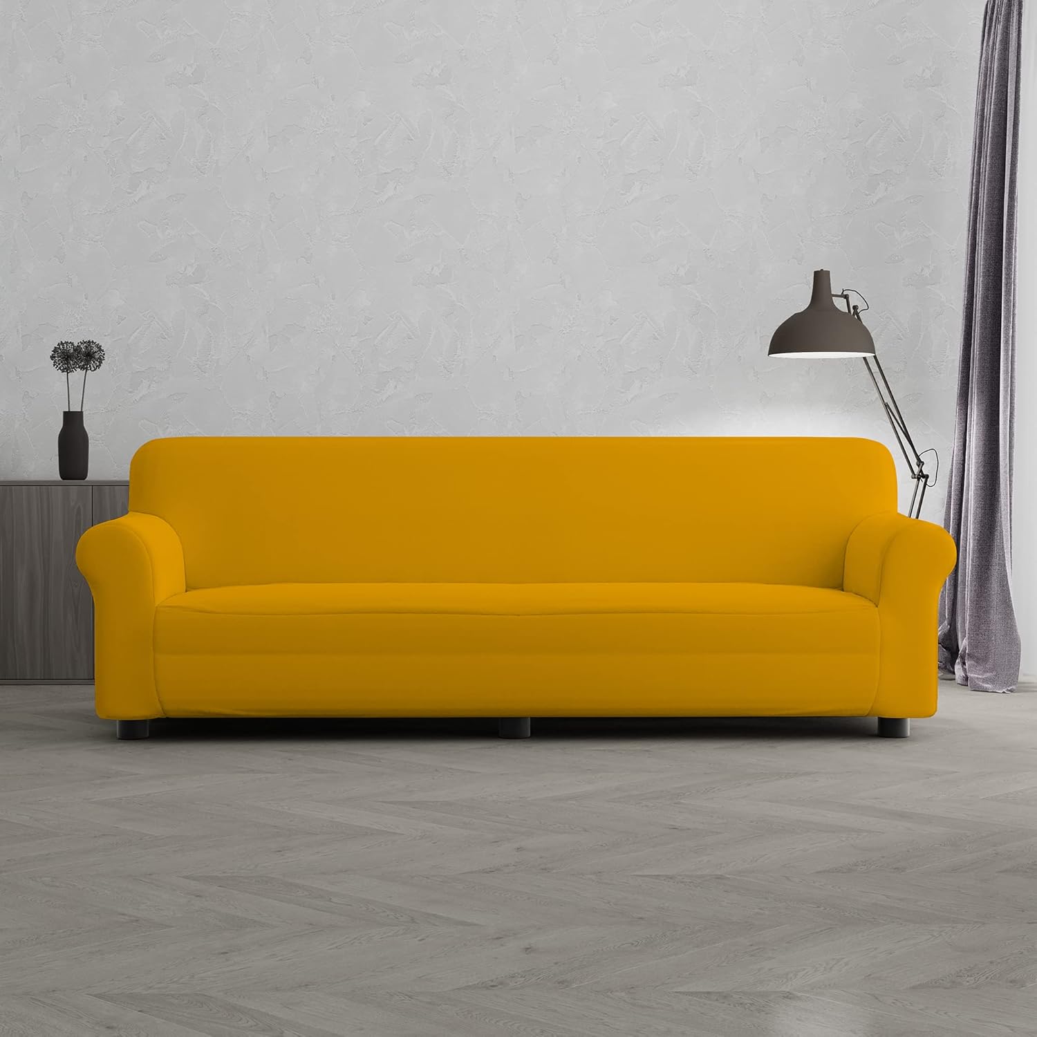 Copridivano 4 Posti Elasticizzato con Braccioli, Giallo - immagine 2